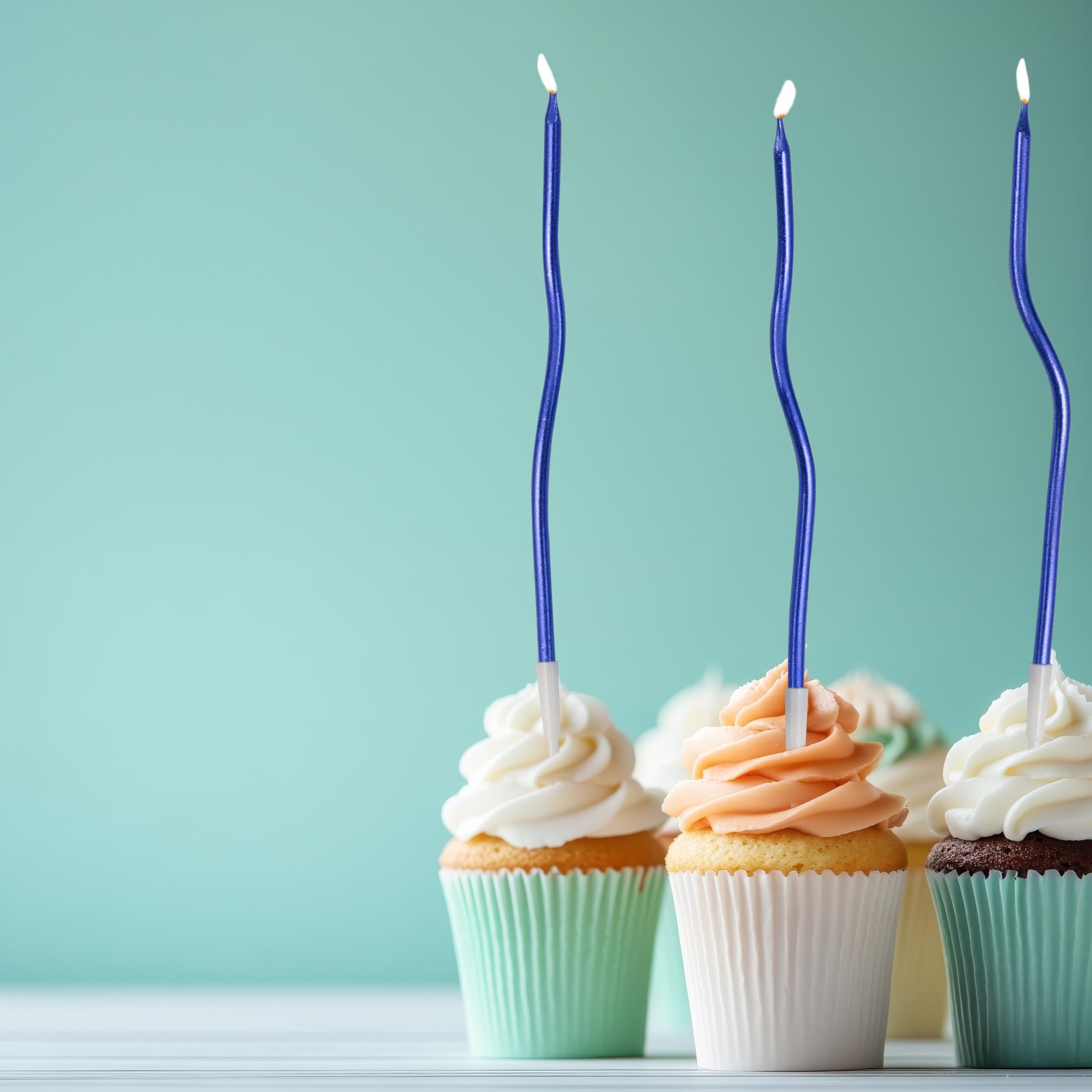 24 velas de cumpleaños metálicas en espiral azul, velas para tartas, fiestas de cumpleaños, fiestas de boda, velas en espiral, velas de cumpleaños doradas
