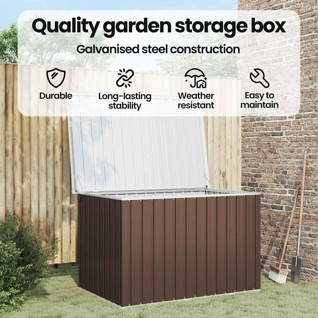 Gartenbox Braun aus verzinktem Stahl mit 1,03 m³ Stauraum, wetterfest, wasserdicht, mit Klappdeckel für Auflagen, Kissen, Polster, ideal für Balkon, Terrasse, Outdoor und Winter