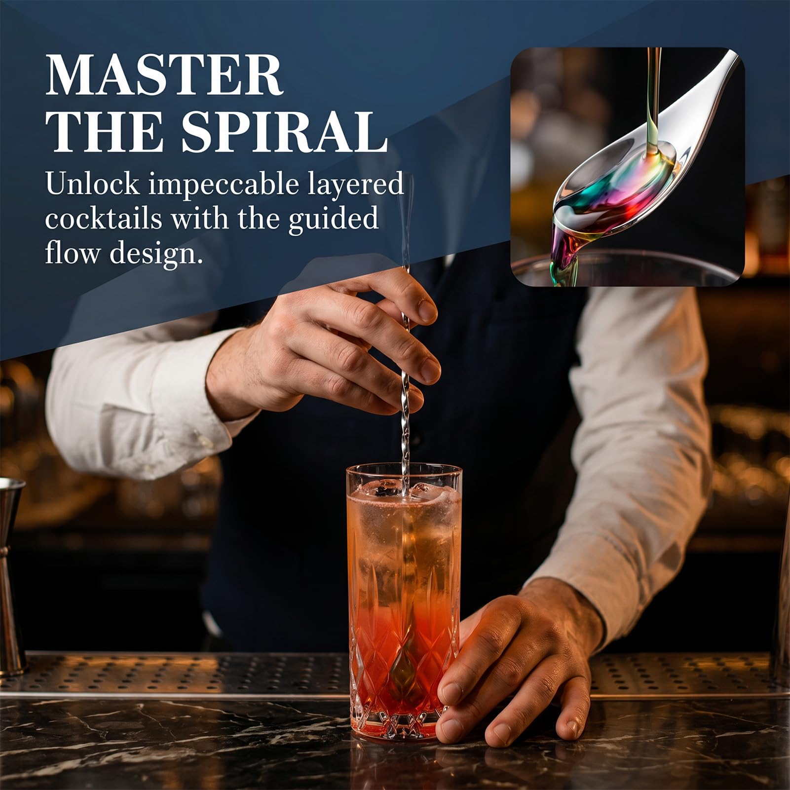 2PCS Cocktail-Mischlöffel aus Edelstahl,Hochwertiger Edelstahl Barlöffel Mit Langem Griff, Spiral Design Für Präzises Rühren, Löffel Lang Und Lange Löffel Ideal Für Cocktails