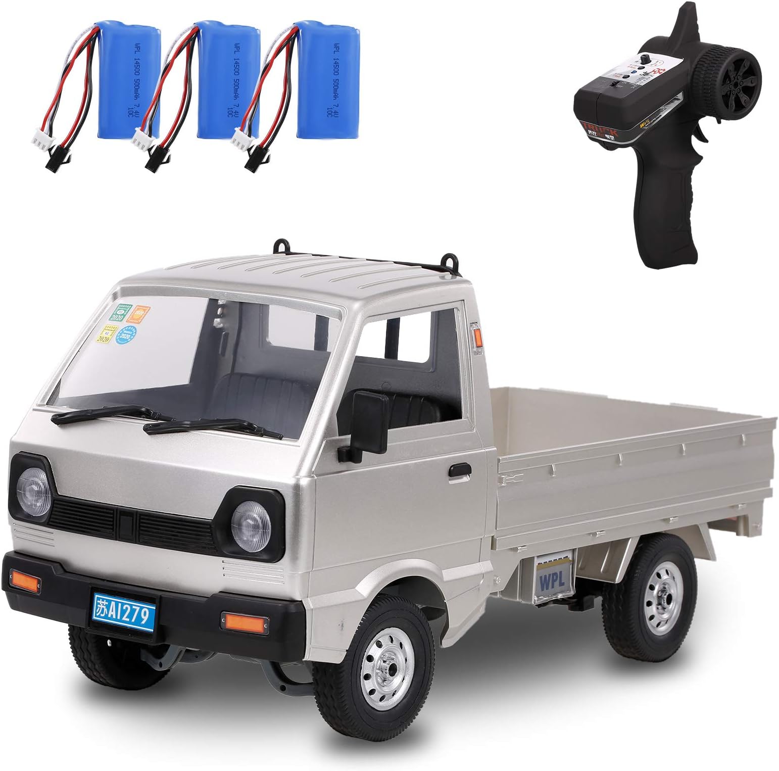 GoolRC WPL D12 RCカー 1/10スケール 2.4Ghz リモコンカー シミュレーション ドリフトトラック ブラシモーター付き LEDヘッドライト ミドルエンジン リアドライブ RTR おもちゃ 車 大人用 バッテリー3個付き