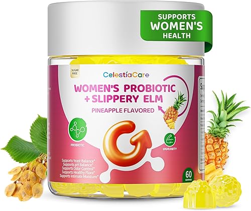 Gomitas probióticas femeninas para mujeres con olmo resbaladizo y prebióticos, apoya el equilibrio del pH, la salud digestiva e inmunológica, sabor