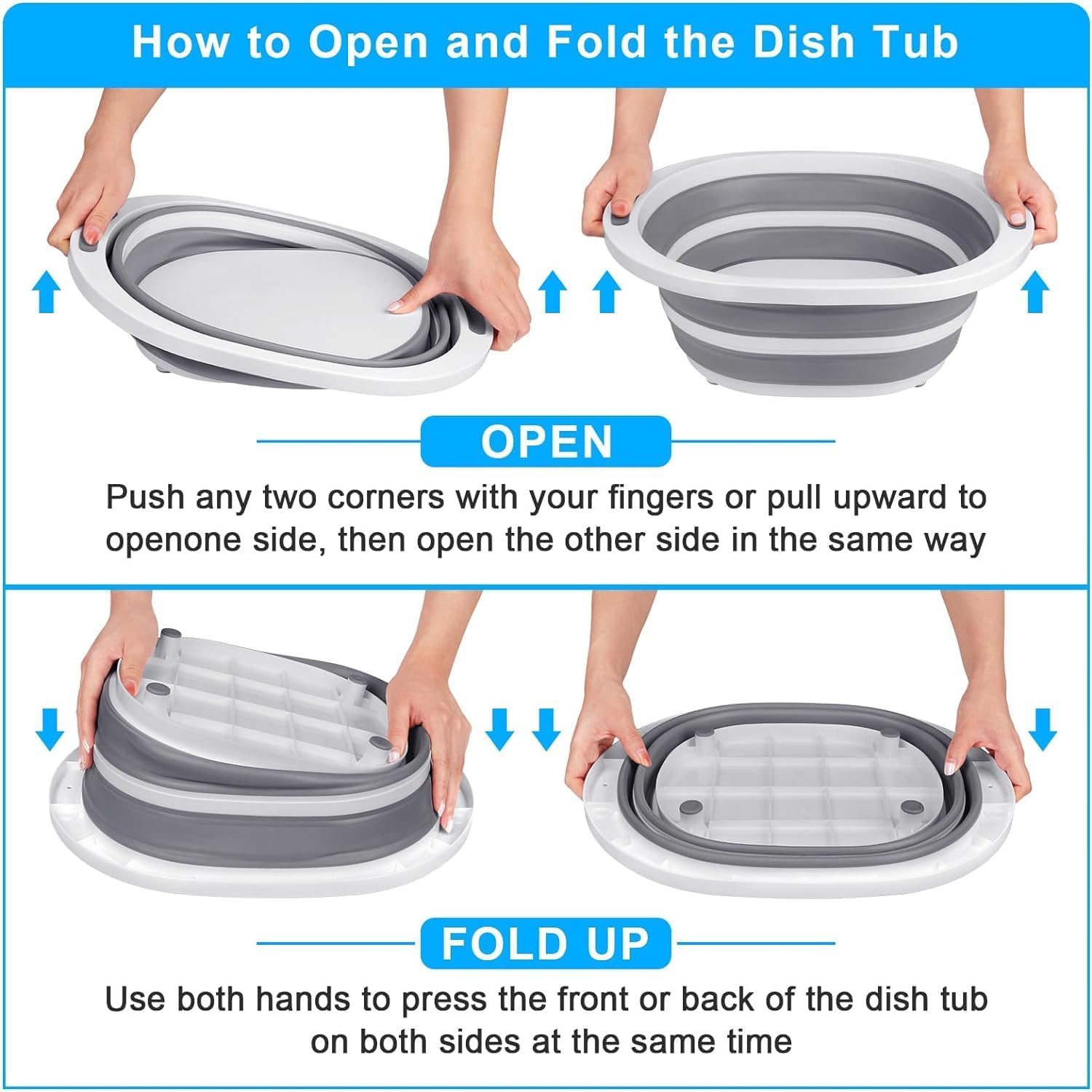 2 Pack Collapsible Wash Basin for Baby Bottles, 2 Gal Portable Sink Basin Cutting Board for RV Home Kitchen, Foldable Dish Pan Ice Beverage Tubs Cleaning Supplies for Outdoor Camping Veggies Washing