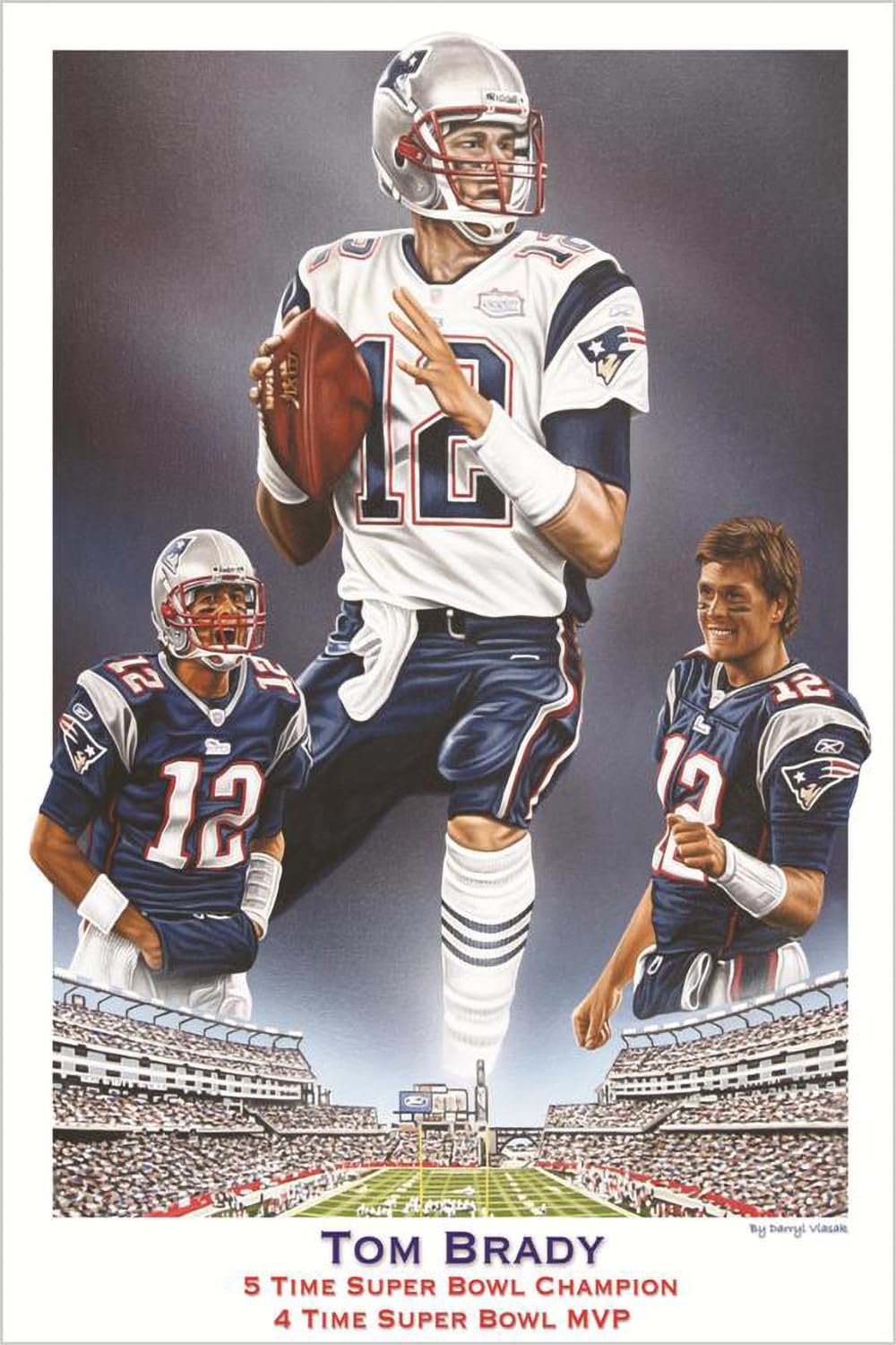 BUY ART FOR LESS Officially Licensed Tom Brady 5 Time Super Bowl Champion 4 Time Super Bowl MVP Art Poster - 36 x 24 Inch - Decorative Print - Poster Paper - Ready to Frame