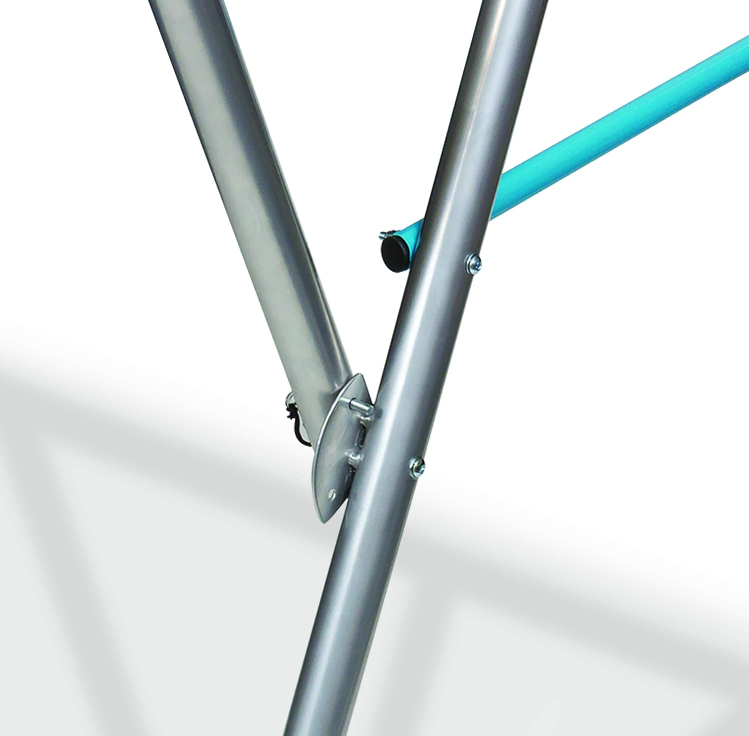 Close-up of a metal frame joint with screws