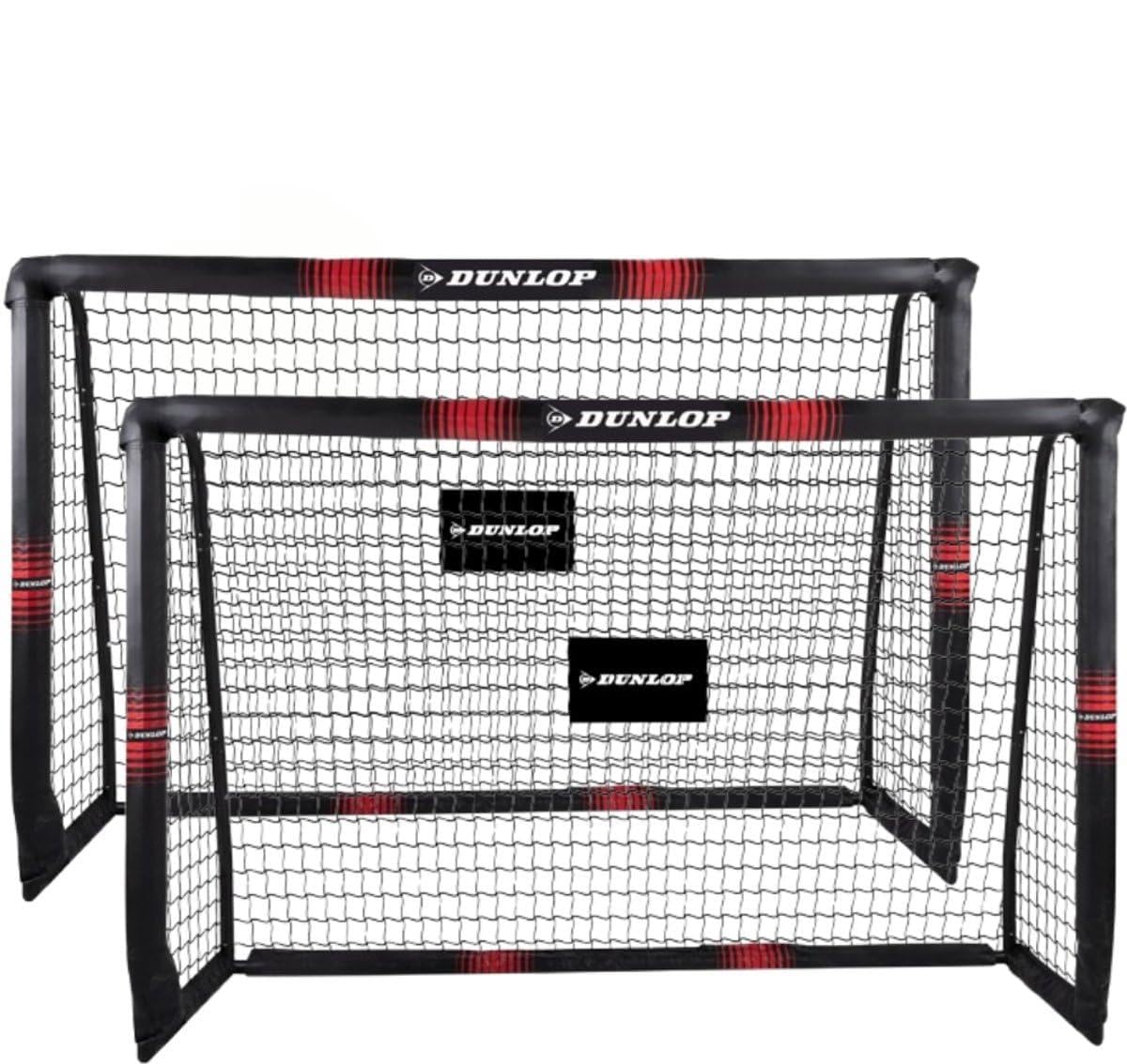 Dunlop Fußballtor Set mit 2 Stück - Fussballtor 180 x 120 x 60 cm - Fussball Trainingszubehör für Innen und Außen - Metall - Schwarz/Rot