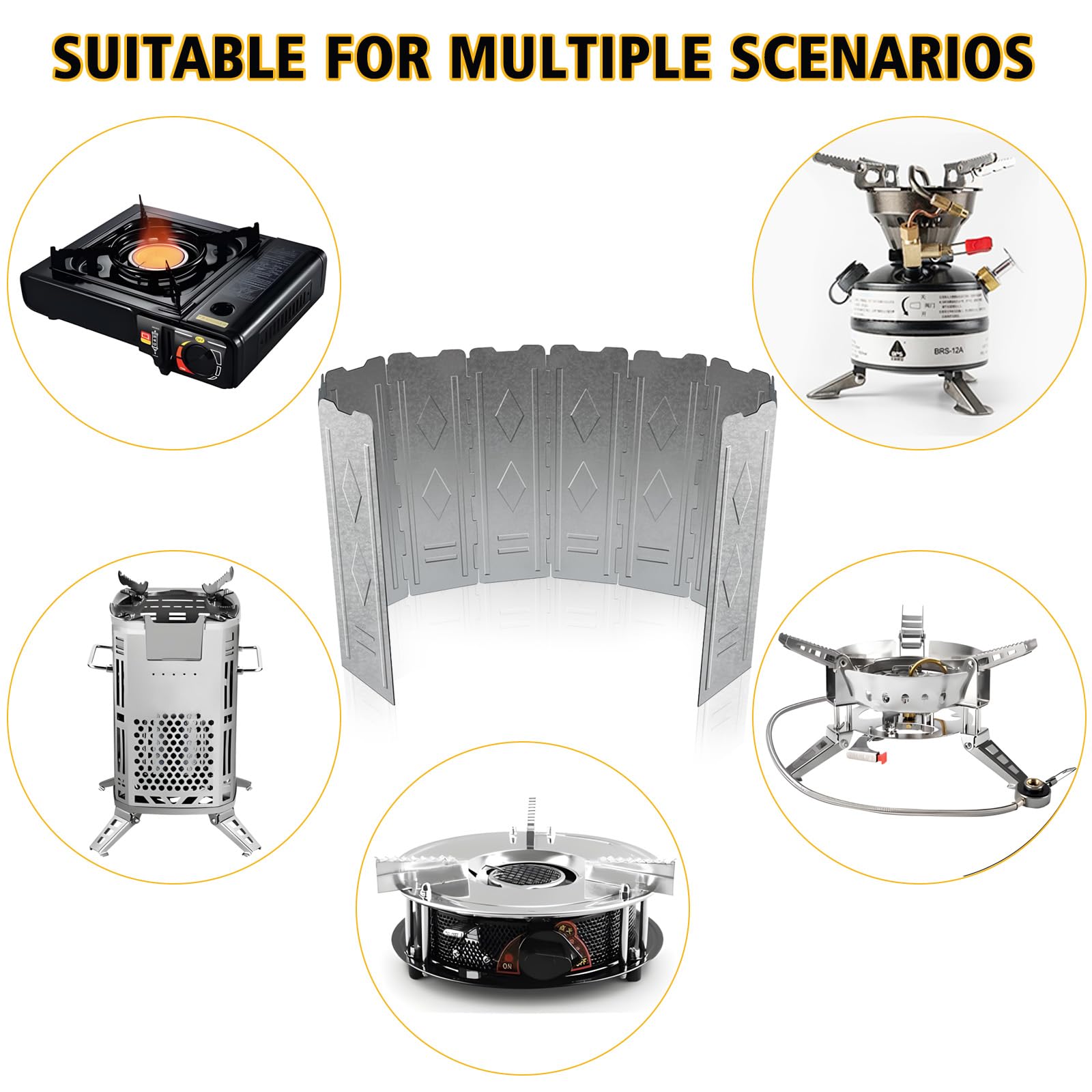 10 piastre per fornello da campeggio, protezione antivento, extra large, in acciaio inox, pieghevole, antivento, con custodia per campeggio, picnic, cucina (150 x 50 cm)
