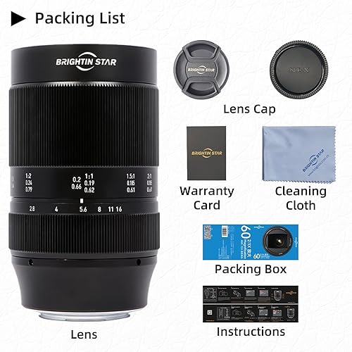 Miniatura 8 de Brightin Star Lente Prime de enfoque manual macro F2.8 2X de 2.362 in para cámaras sin espejo Fujifilm XF-Mount - Lente fija APS-C MF de gran
