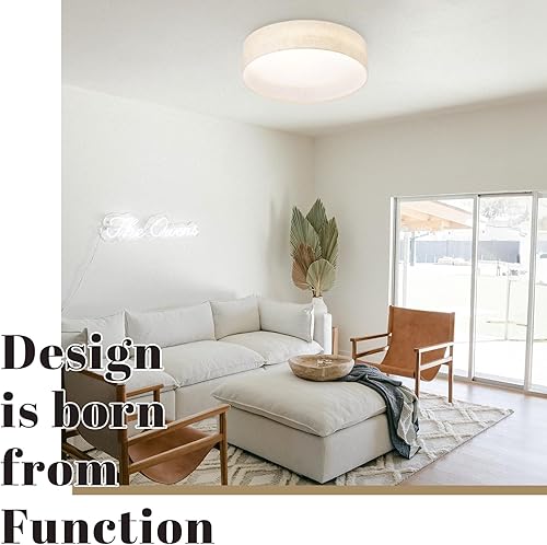 Miniatura 4 de Hamilyeah Juego de 2 lámparas de techo con pantalla de tela, lámpara de techo LED regulable de 24 W, montaje empotrado, moderna lámpara redonda de