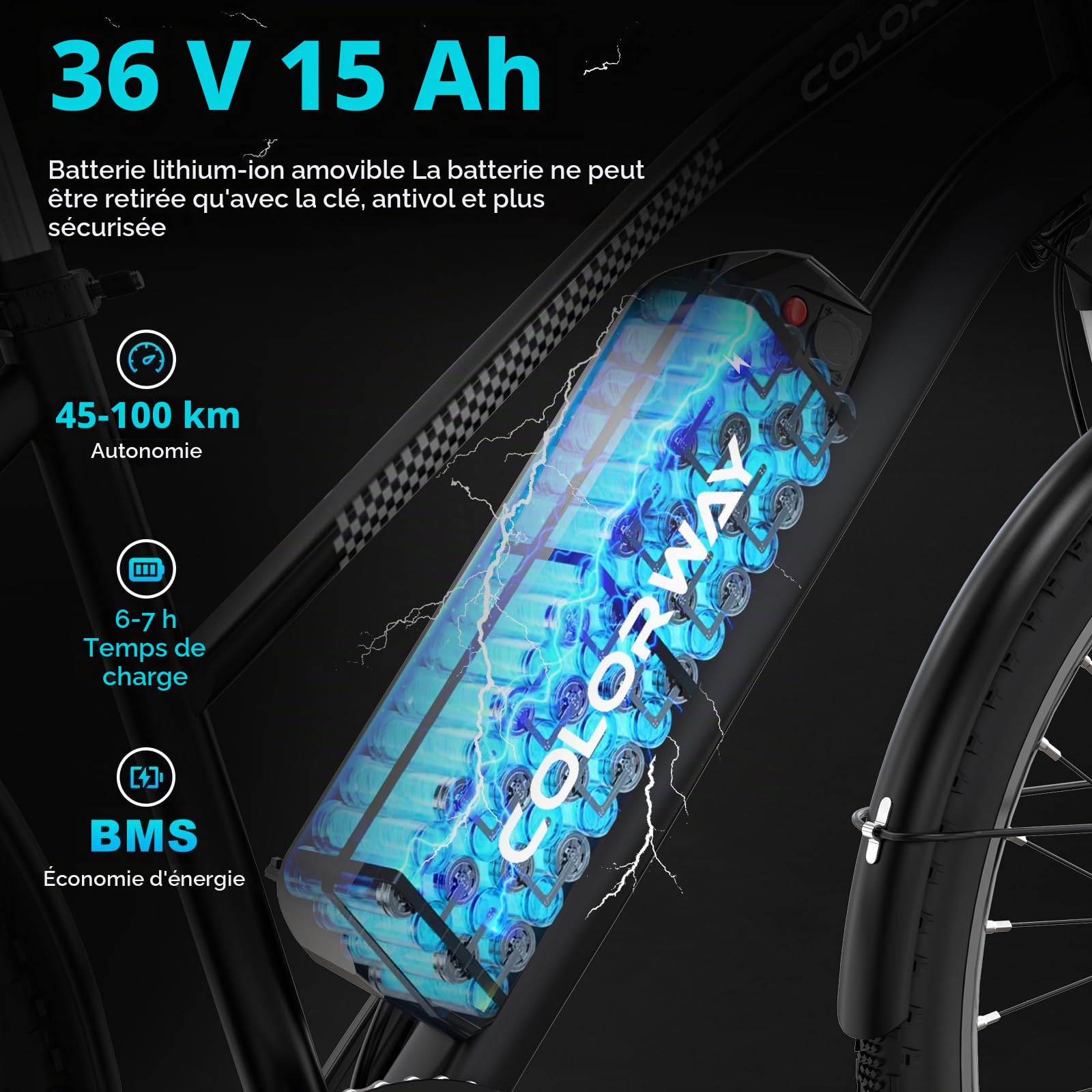 COLORWAY Vélo Électrique, ebike de 28 Pouces pour hommes et femmes, vélo électrique de ville avec au lithium amovible 36V 15Ah, 7 vitesses avec moteur 250W, écran intelligent, autonomie de 45 à 100 km