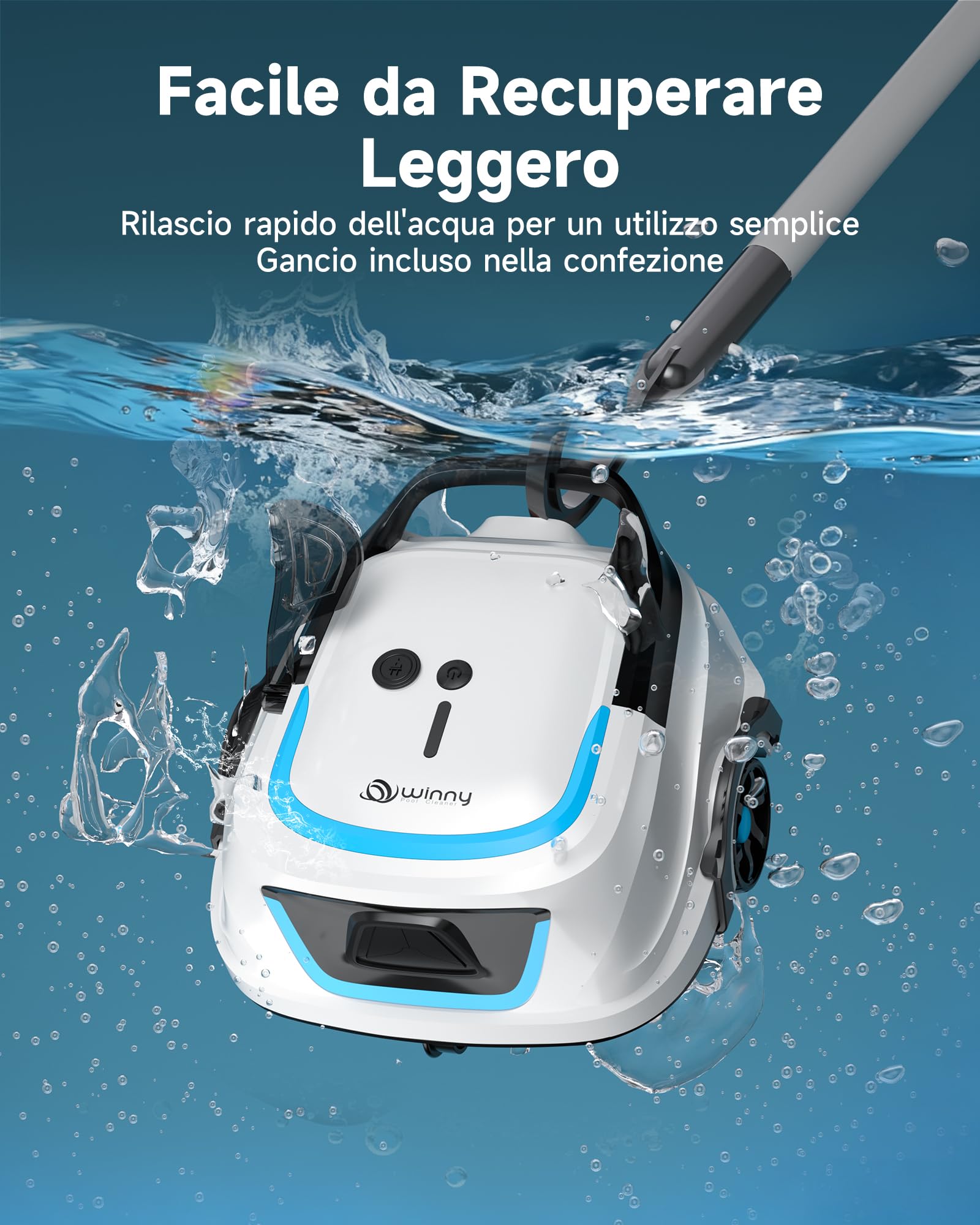WYBOT A1 Robot Piscina Fuori Terra Intelligente, 130 Minuti Autonomia, Sistema Doppia Turbina, 110㎡ per Famiglie, Esperto Pulizia Fondo Piscina,Blu Ghiaccio