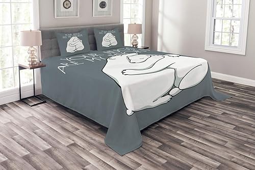 Miniatura 1 de Ambesonne Bear Bedspread, Valentines Themed Your Hugs Lettering with Hugging Arctic Polar Animals Romance, Decorative Quilted 3 Piece Coverlet Set