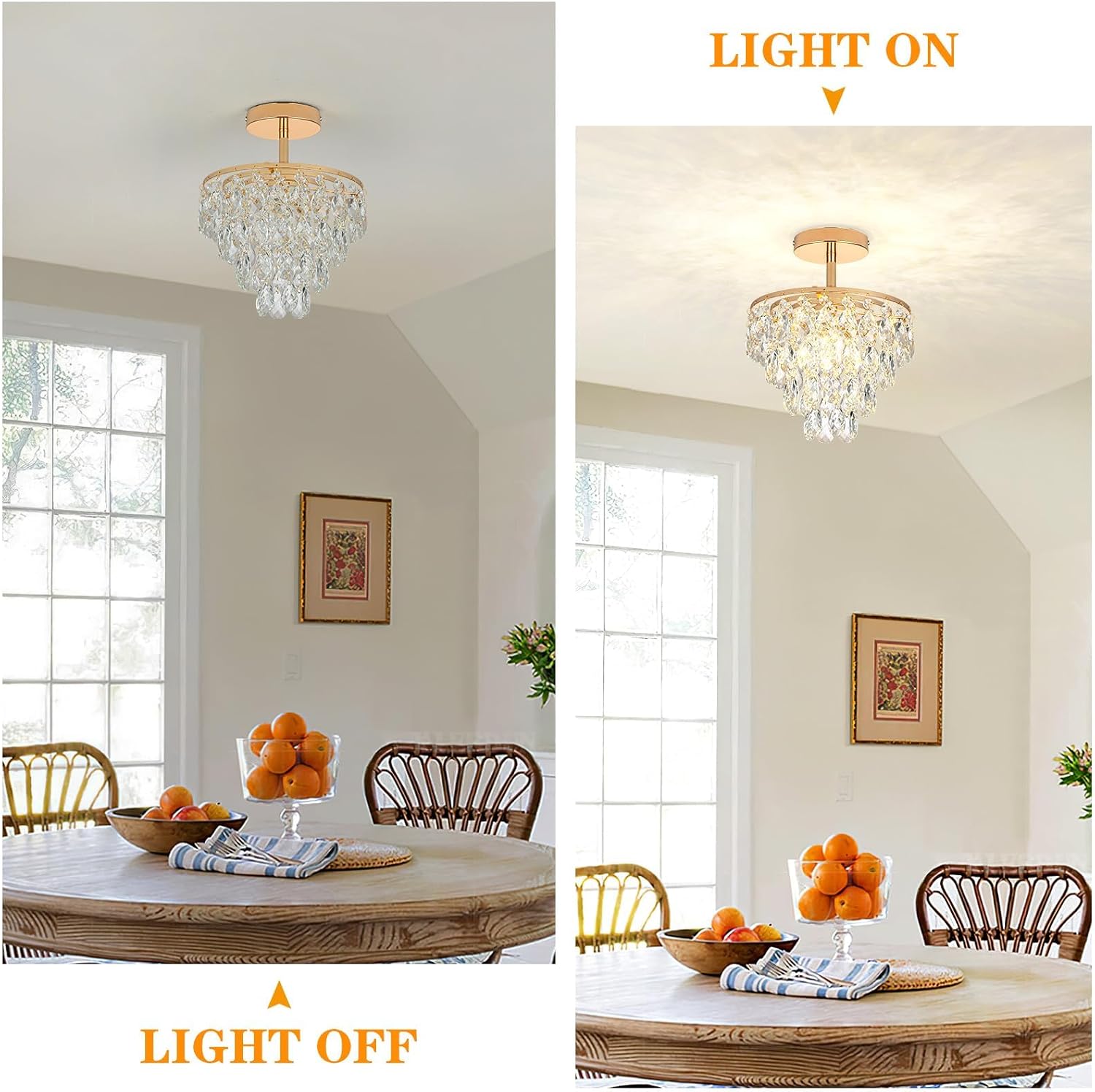 Mini Crystal Chandelier Small Modern Crystal Flush Mount Ceiling Light for Hallway Closet, E26 Base, K9 Crystal (Gold-Ceiling)