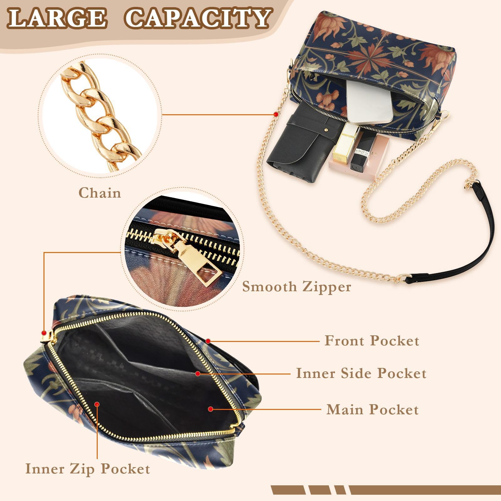 Bolso bandolera ligero con correa de cadena con capacidad de 2,5 L para