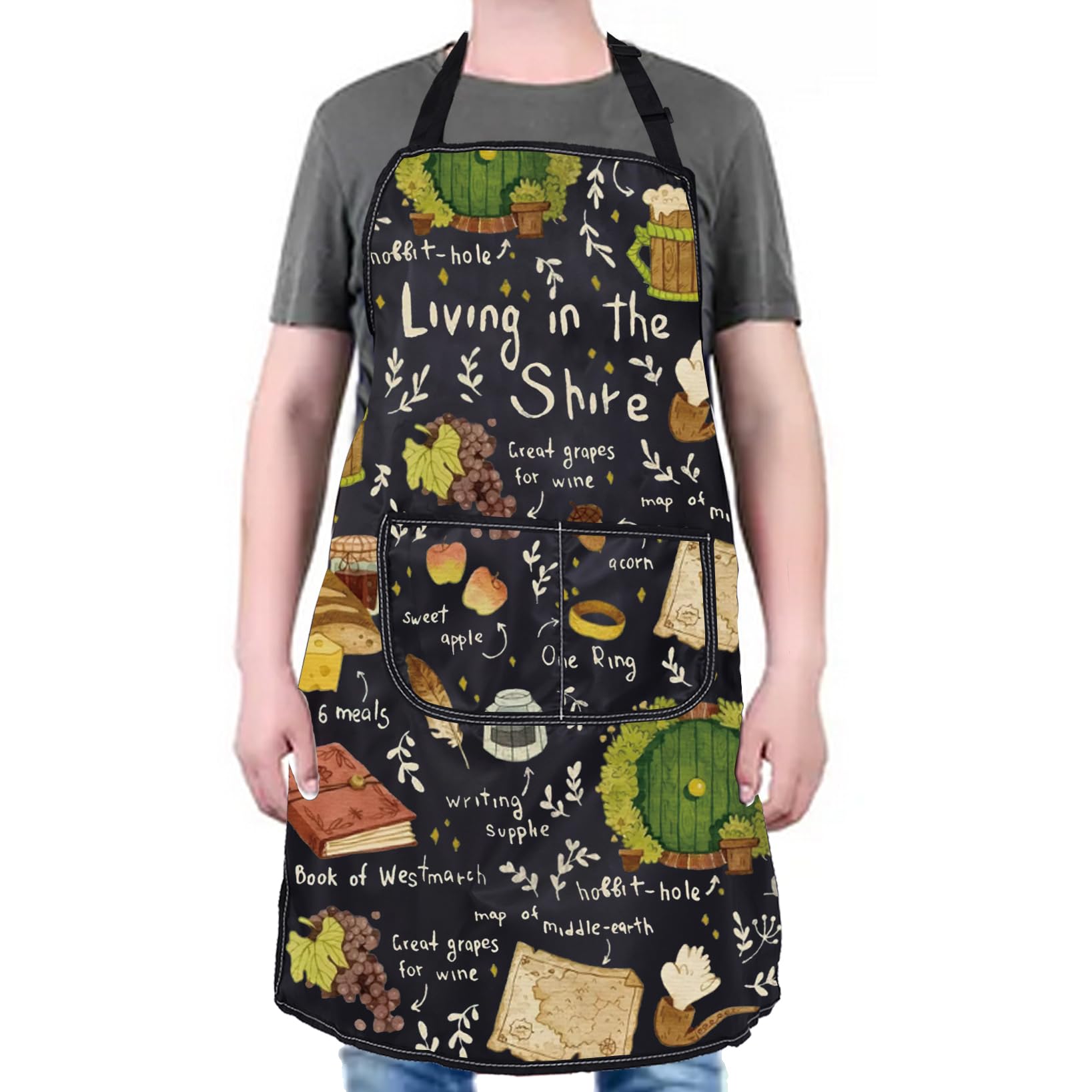 PXTIDY Rings Movie Gifts Living in the Shire Ho-bbit Meal Second Breakfast Chef Apron with Pockets Gift for Fantasy Movie Fan