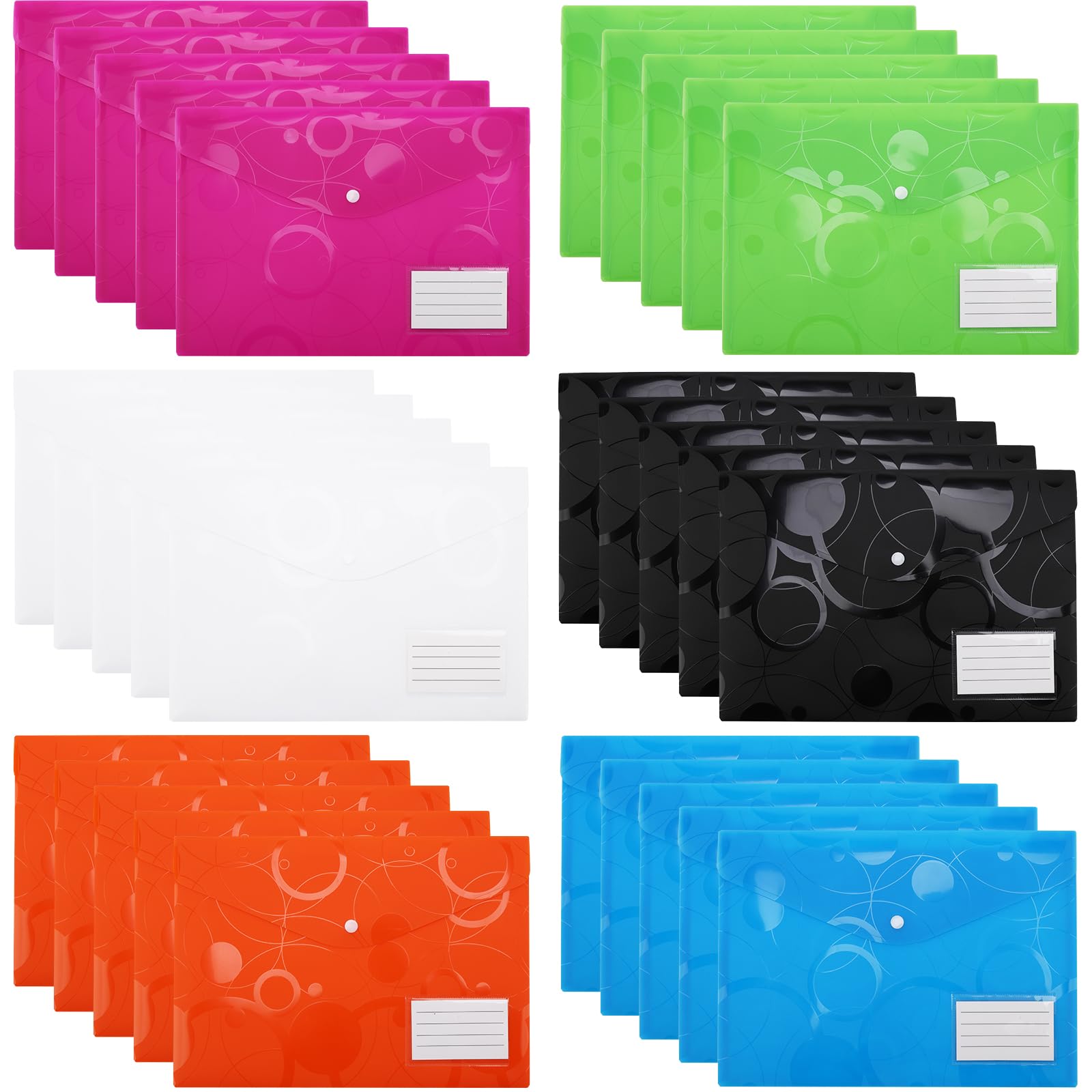 Plastic Wallets A4, File Folders with Popper, Waterproof, Plastic Document Wallets with Label Pocket, for Office, School, Home (30 PCS)