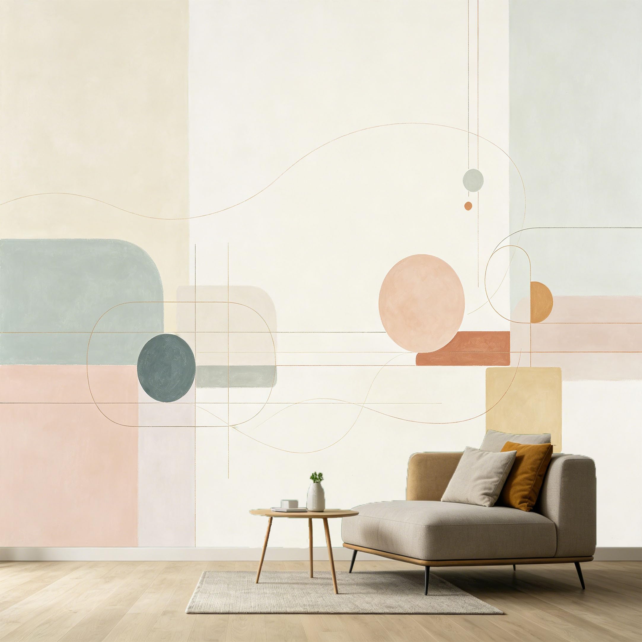Custom Size Wall Murals Abstract Minimalist Geometric Shapes Lines Pastel Contemporary SelfAdhesive Wall Fabric Removable Large Wallpaper for Photo Living Room