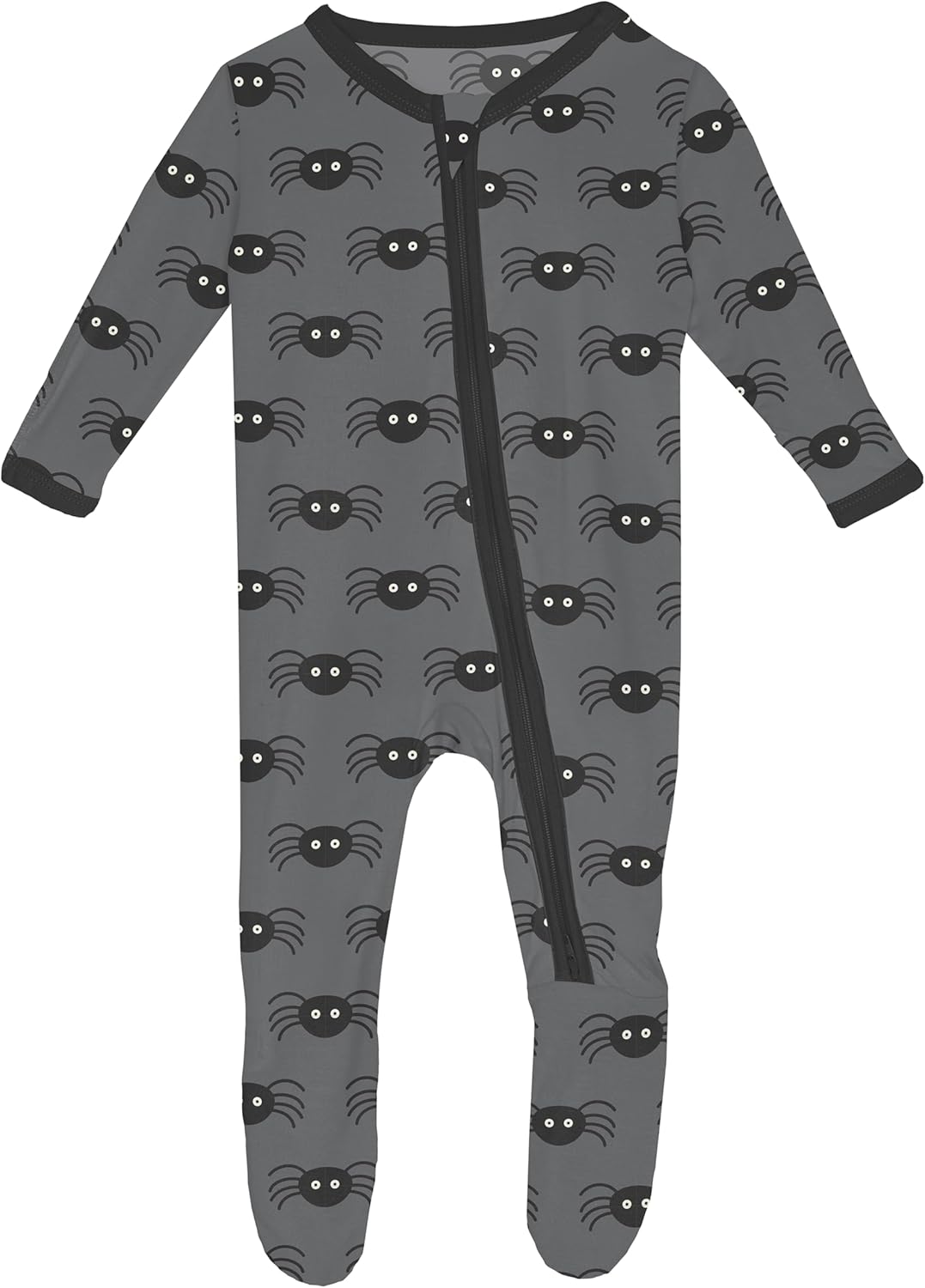 KicKee Spooky Soft Halloween Zip Footie – Cozy One-Piece Pajamas for Babies and Toddlers, Perfect for Little Ghouls and Goblins (Stone Spiders - 6-9 Months)