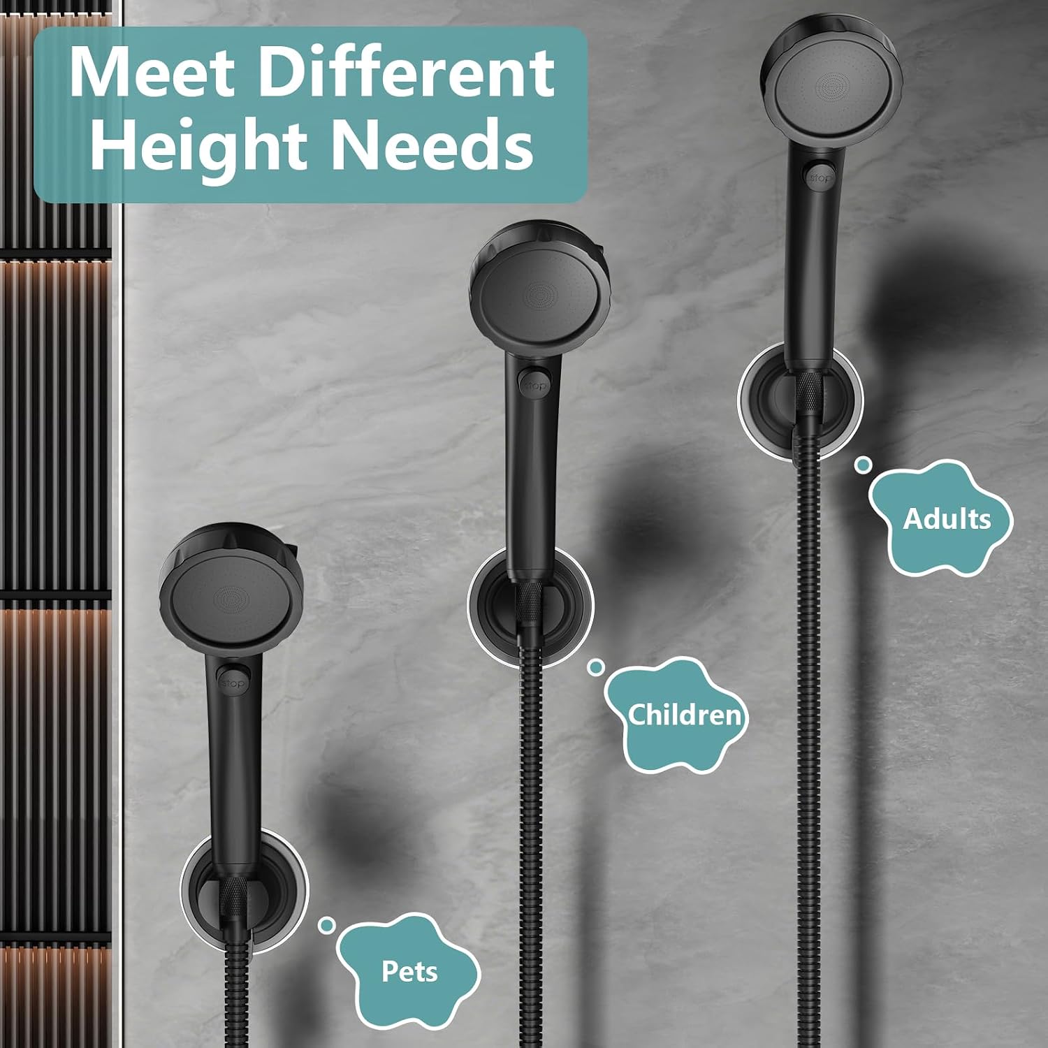 Handheld Shower Head Holder Suction (1, Matt Black) | Removable No Drill Shower Wand Bracket Wall Mount, Vacuum Suction Cup Showerhead Holder Adhesive