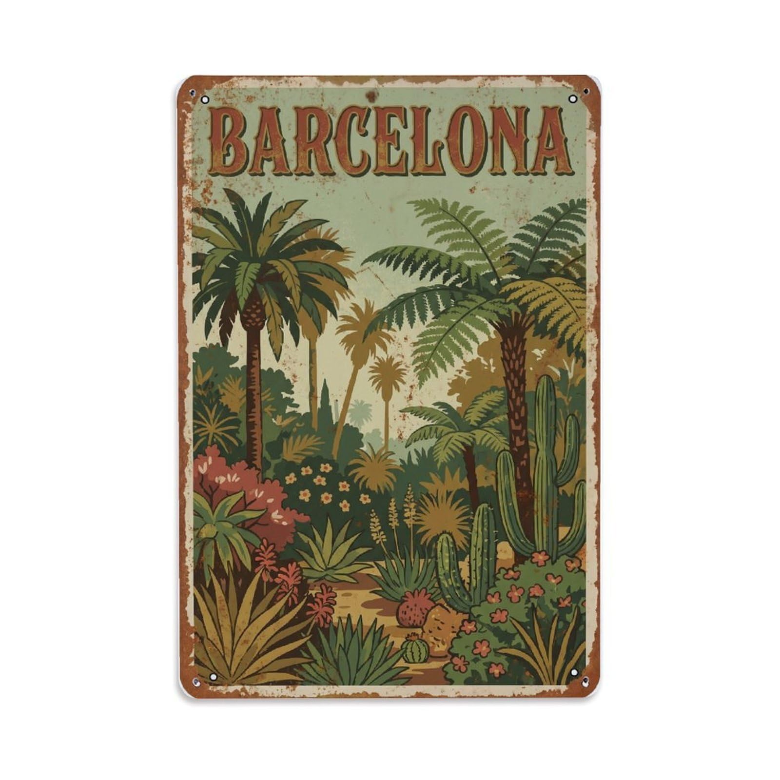 Vintage Travel Gardens Spain Botanical Metal Tin Sign Plaque Wall Decor for Cafe, Club Bar, Office, Home Garden Metal Poster 8x12Inch