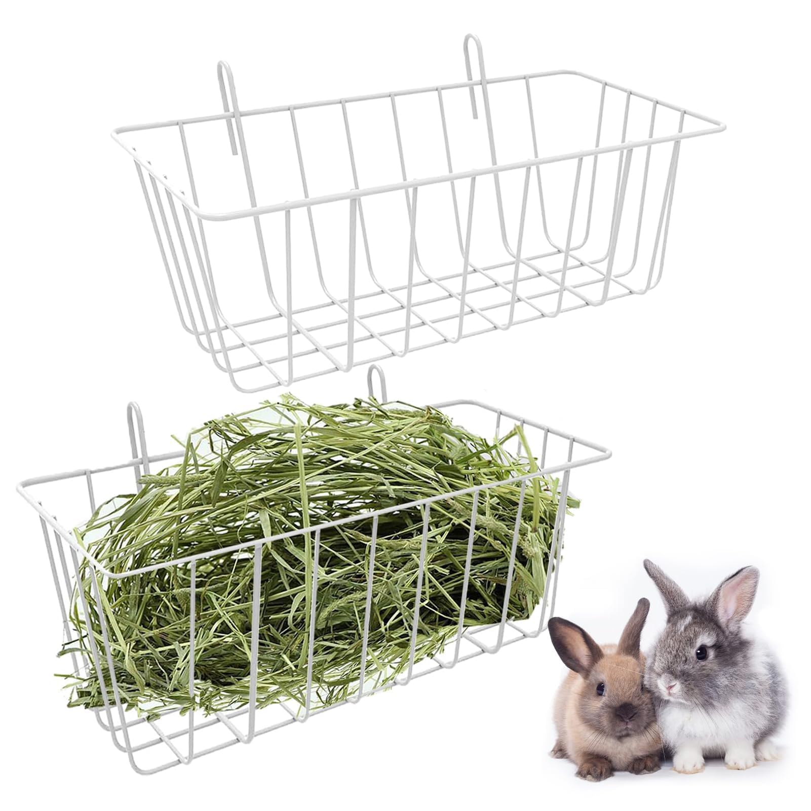 Mangeoire à foin pour lapin en métal, support à foin suspendu, alimentation pour cochon d'Inde, support de rangement 2 pièces (blanc, 23 * 10 * 7,5 CM)