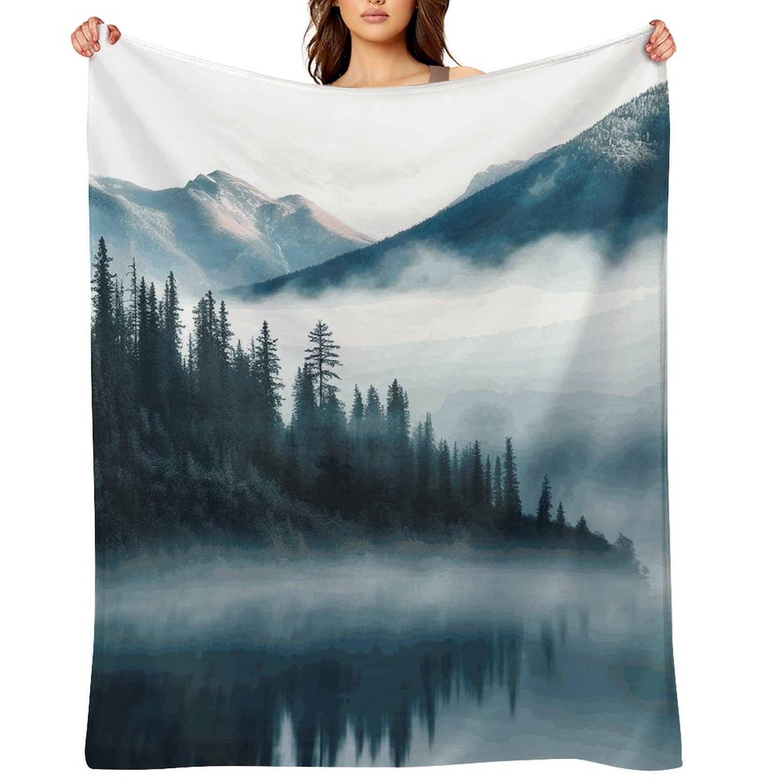Fekiloot Style Foggy Mountains Landscape Throw Blankets Camping Blanket60 X80