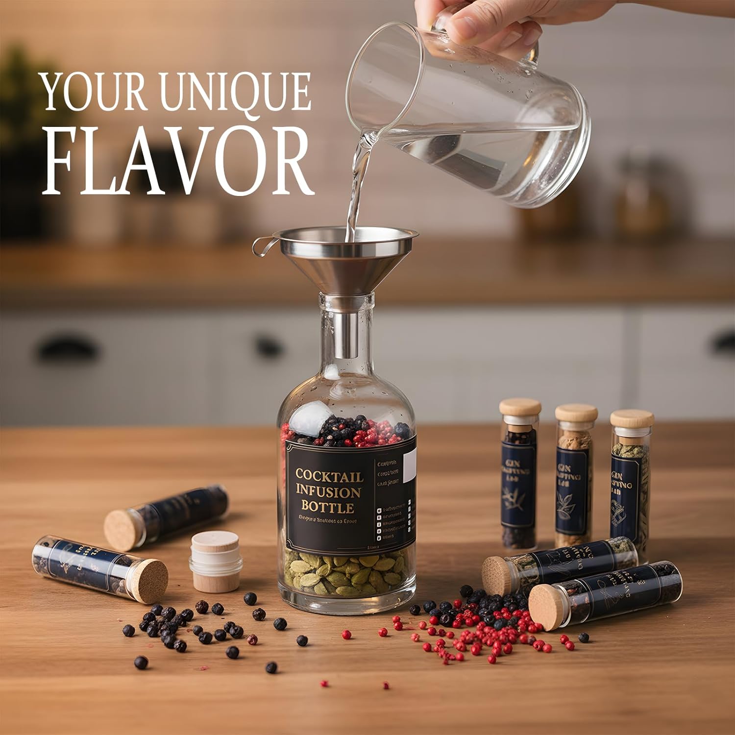 Apragaz Gin Infusion Kit, Gin Making Kit Complete with 12 Botanicals, 2 Bottles, Funnel & Filters, Cocktail Mixers - Unique Gift for Men/Women - Valentine's Day, Mother's Day, Birthday Gifts