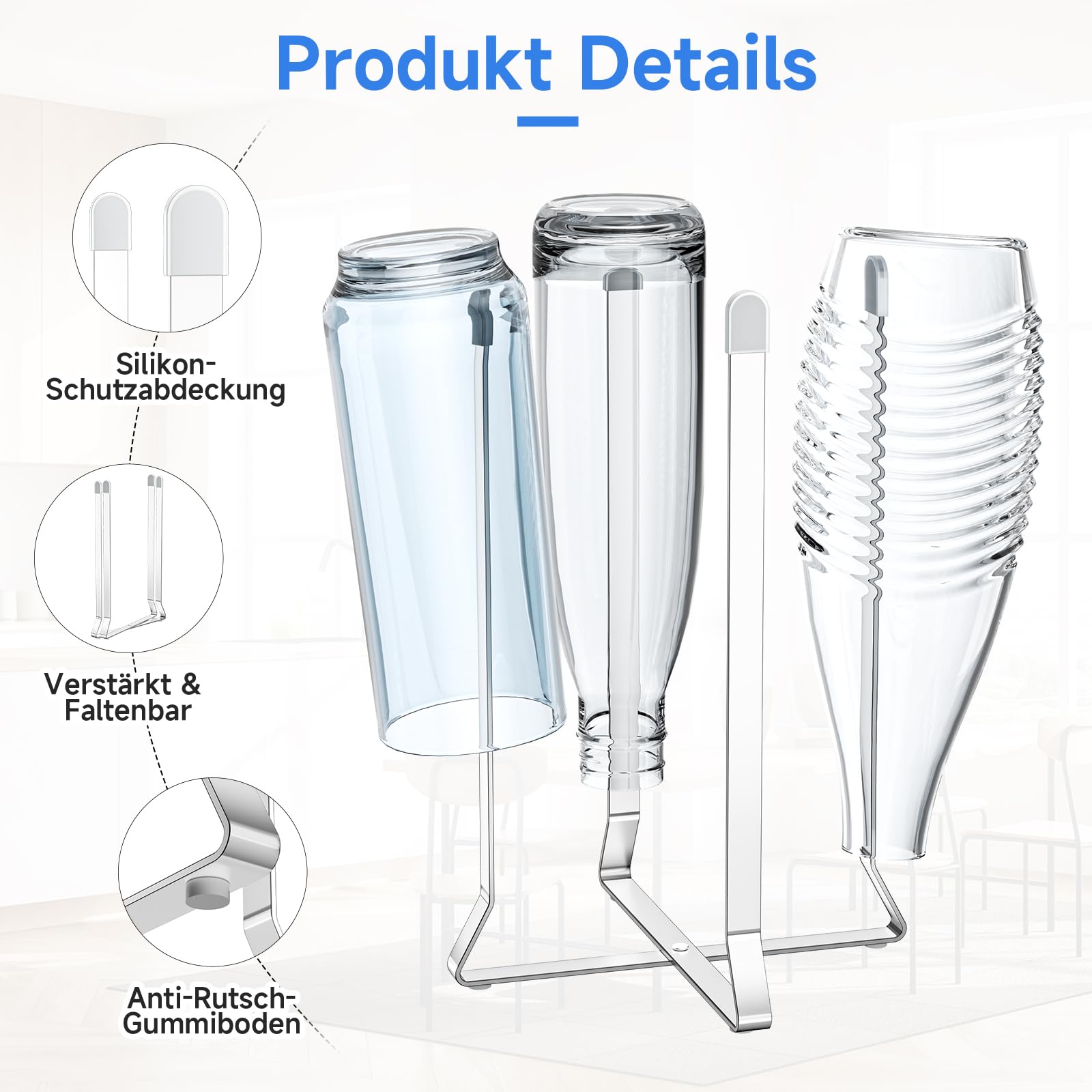 LOXSUN Water Bottle Drying Rack, Baby Bottle Drainer Rack, Stainless Steel Bottles Drying Rack, Collapsible Cup Dryer Rack - Image 3