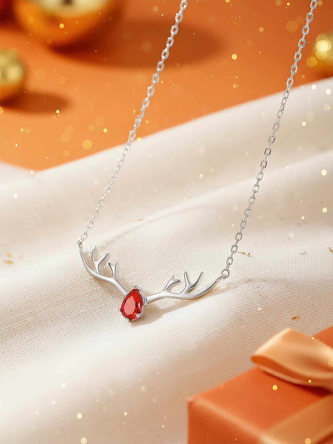 Silvora 925 Sterling Silver Deer Antler Necklace, Antler Deer Jewelry Antler Pendant Choker Birthstone Necklace Christmas Jewelry for Women - Image 3
