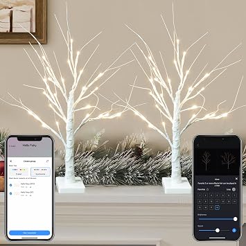 Smart Christmas Decorations Indoor, 2 FT Birch Tree with LED Lights, 2 Pack | App Control, 18 Modes, Fairy Light Spirit Tree for Christmas Decor, Warm White Lighted Birch Trees for Home Decor Music Sync