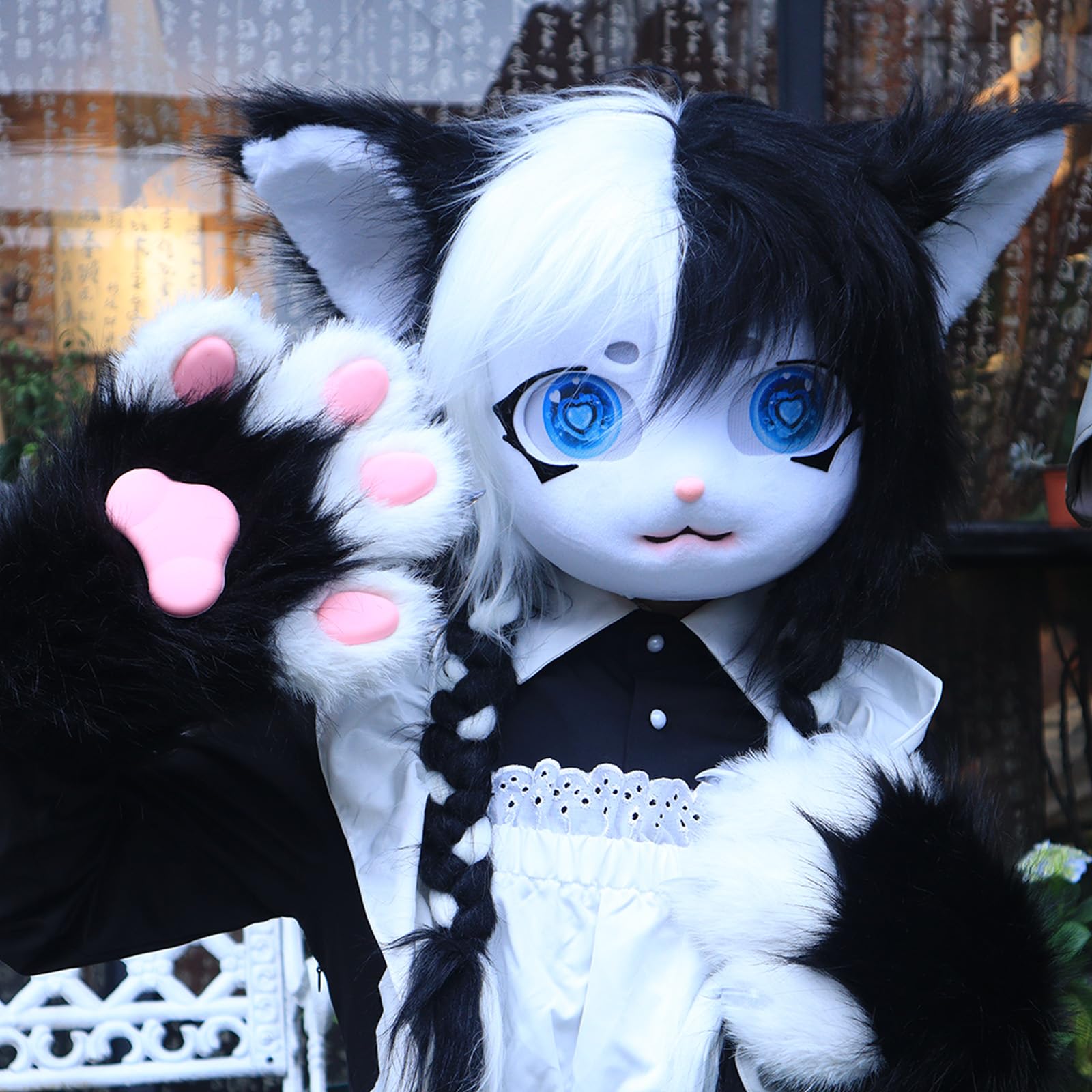 Therian - Maschera pelosa a forma di testa di gatto, per Halloween, feste in maschera, cosplay