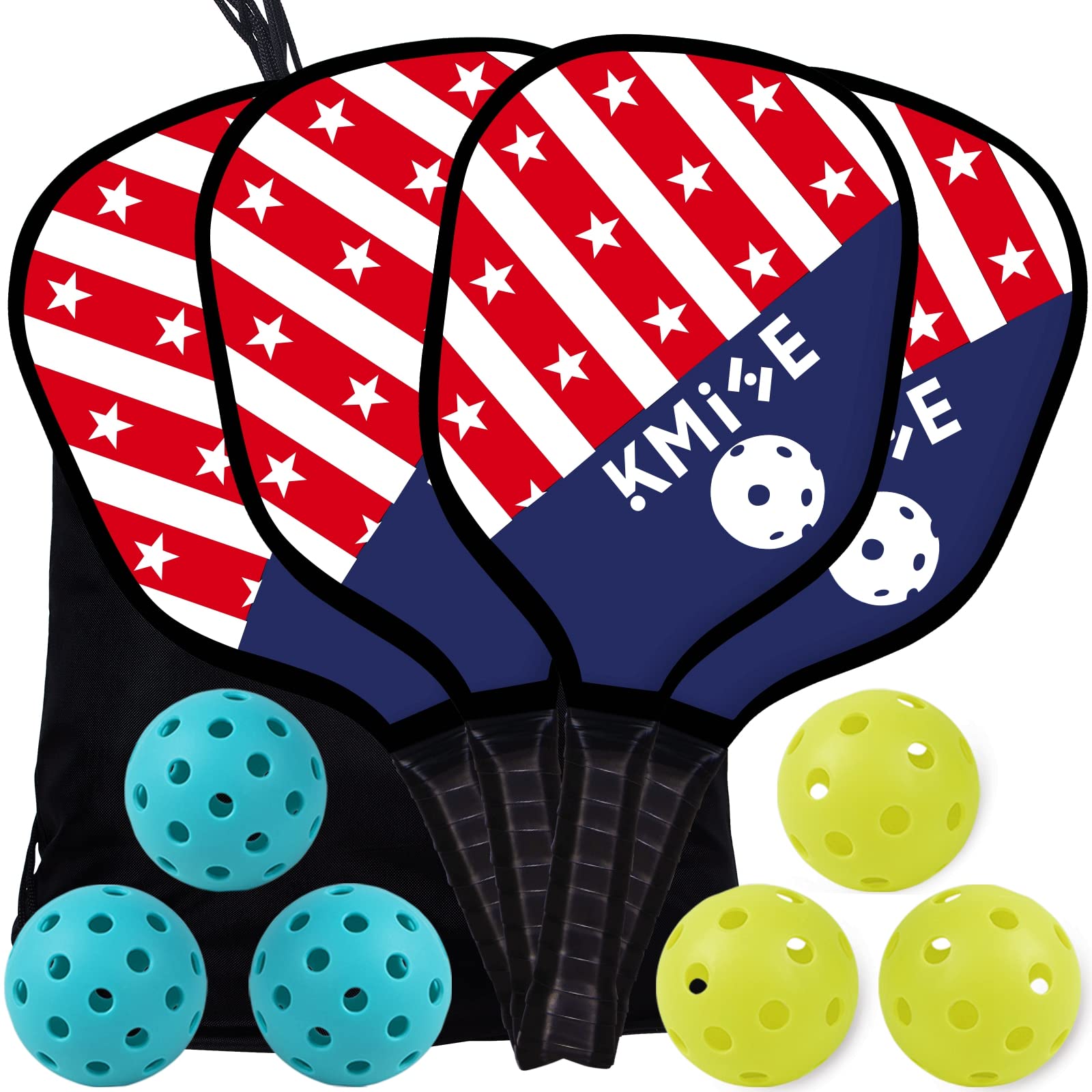 Kmise Pickleball Paddles, Pickleball Paddles Set of 4, 6 Indoor Outdoor Balls and Bag, 9-ply Premium Wood Pickleball Racquet with Ergonomic Cushion Grip Wooden Pickleball Paddles Gifts for Men Women