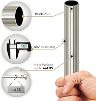 Vista 5 de Deco Window Barra de cortina doble para ventanas ajustable de 36 a 66 pulgadas, color plateado satinado con remates medio redondos y juego de soporte