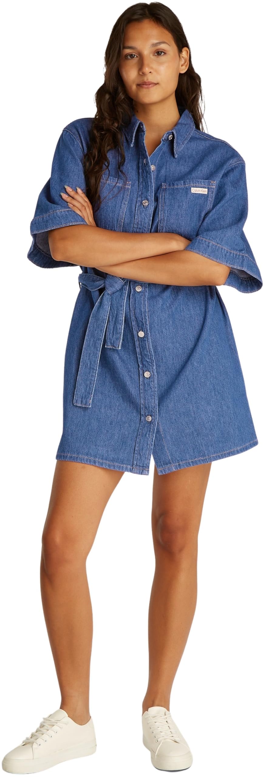 LINEN BOXY BELTED SHIRT DRESS Elbise Kadın
