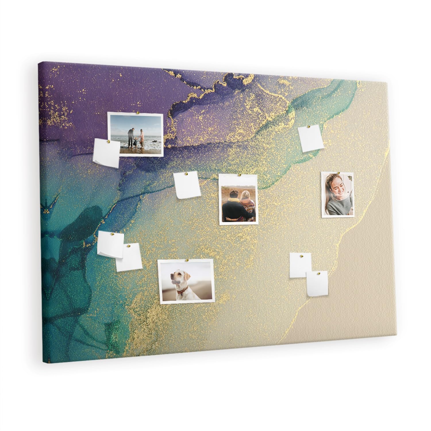 Tableau liège horizontal 140x100 cm en bois avec décor marbre pour notes et photos