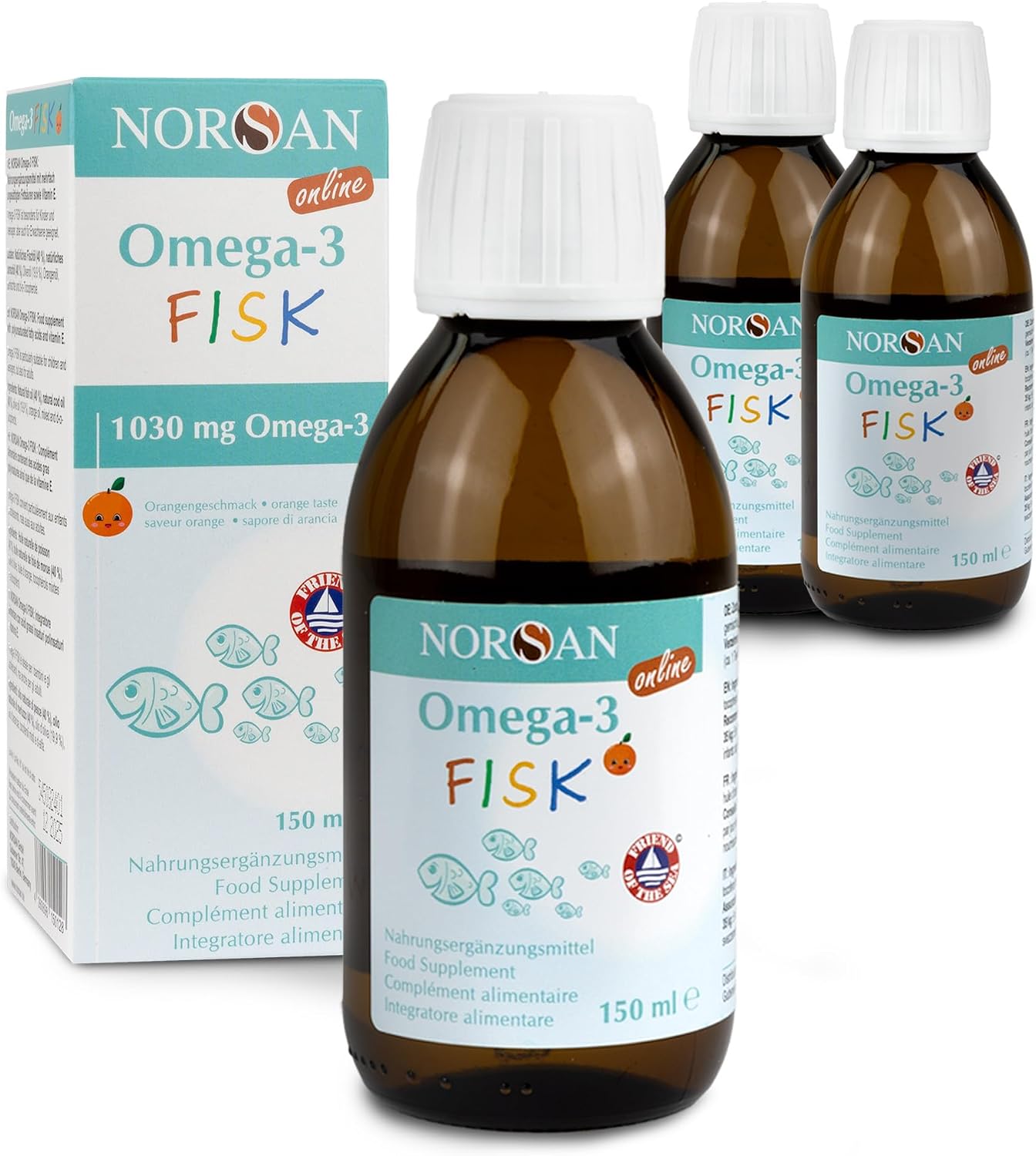 NORSAN FISK Omega-3  l f r Kinder - 1.030 mg Omega 3 hochdosiert - 3x 150ml