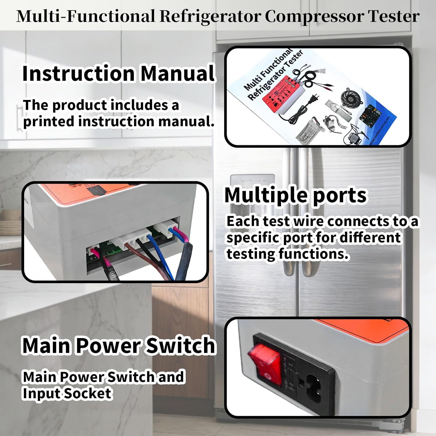 Multi-Functional Refrigerator Compressor Tester, Inverter Compressor & Pulse Solenoid Valve Tester, DC Fan Air Damper Electric Valve Fault Detector for Refrigerator Repair
