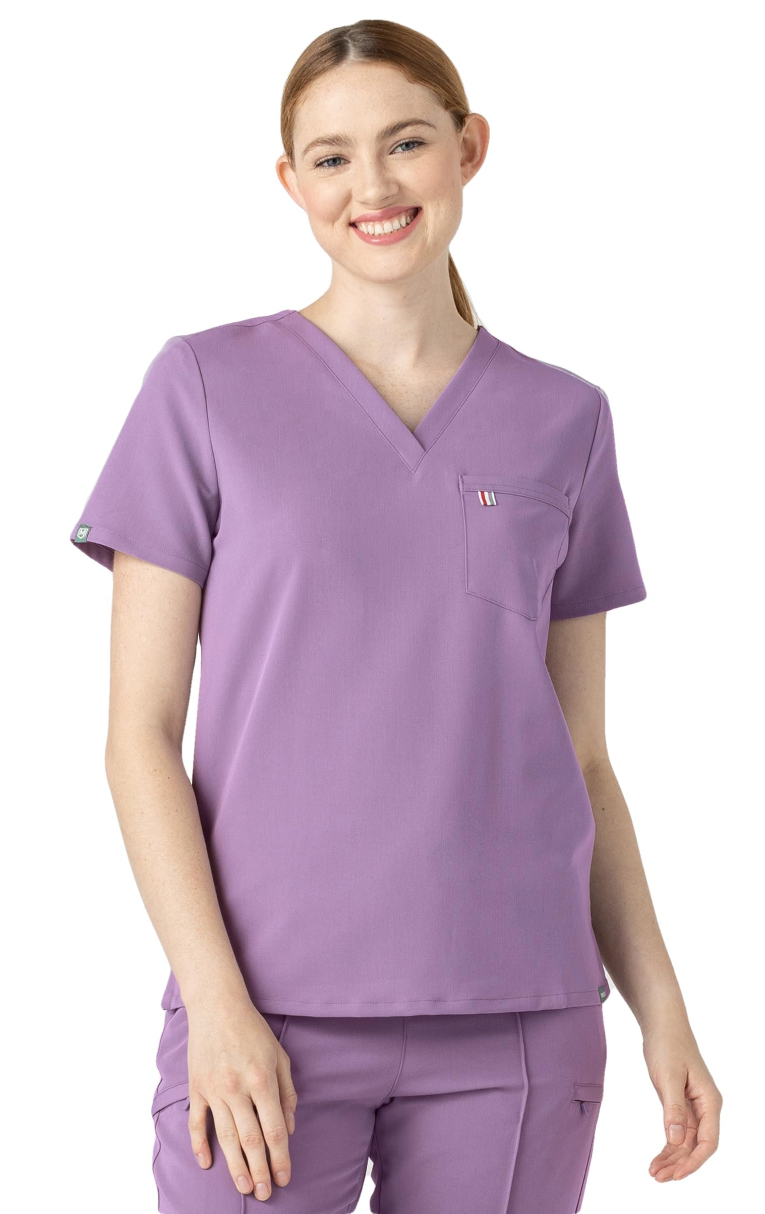 Mediclo Women's Medical Scrub Top - Sal Essential Eco Friendly Sustainable FYSEL Fabric V-Neck Chest Pocket Shirt Workwear Orchid FT3085RORC02 XS
