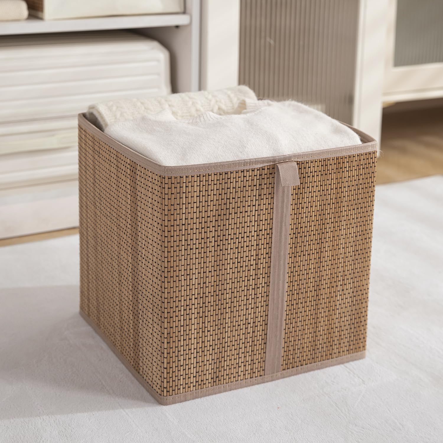 HOKIPO Bamboo Storage Basket – Foldable Storage Bin 31x31 cm Storage Organizer for Clothes, Toys, Laundry & Home Organization, Pack of 1 (AR-6152)-picture-17