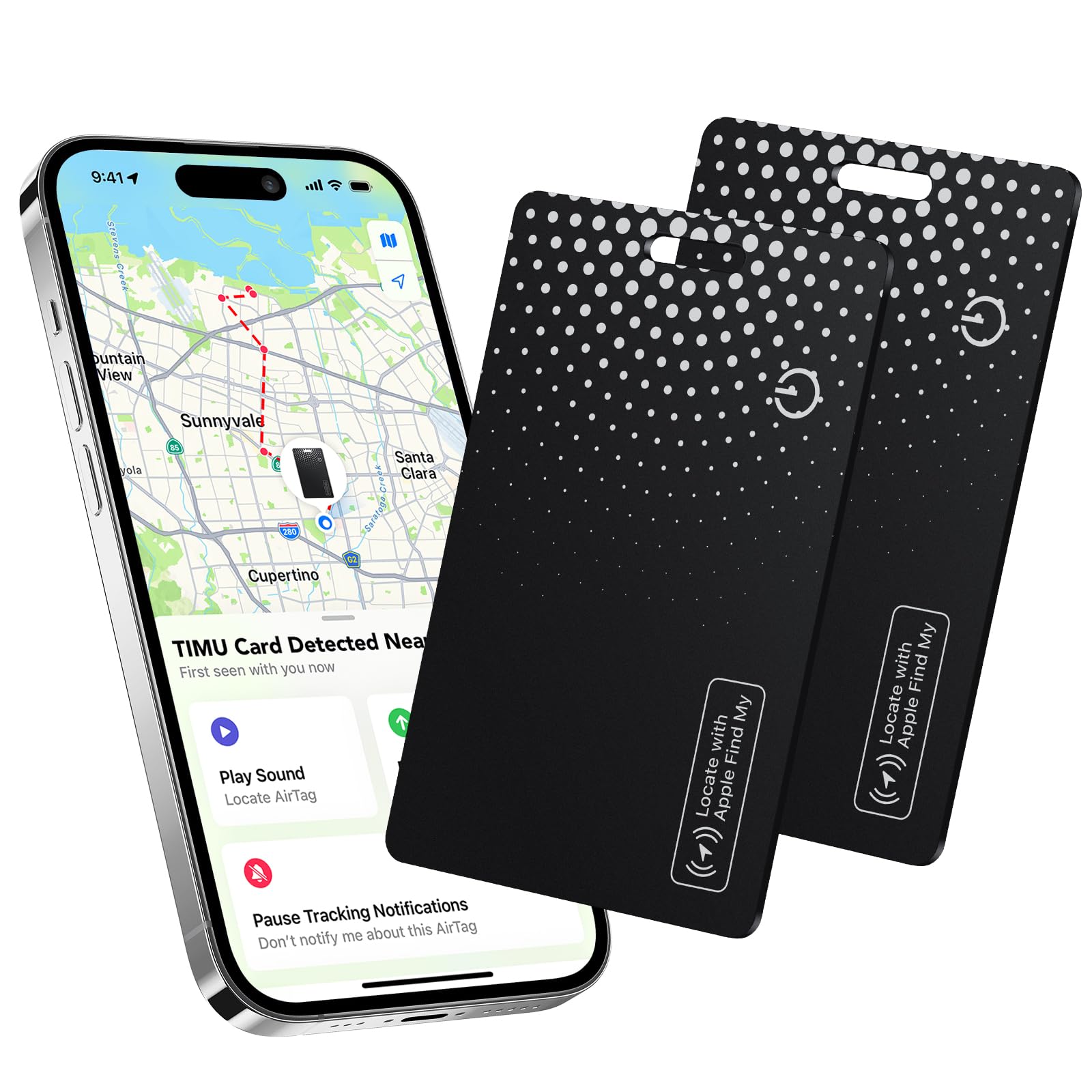 TIMU Air Tag Card Compatibile Apple Dov'è (iOS Only), IP68 Impermeabile Wallet Tracker, 1.7 mm Slim Smart Card, Bluetooth Localizzatore per Valigie, Portafoglio, Borse, 2 Pack Nero