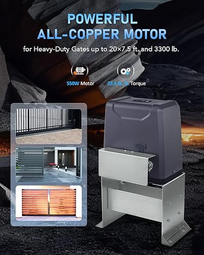 Miniatura 2 de CO-Z Abridor automático de puerta corredera de 3300 libras con 2 controles remotos, motor eléctrico de puerta de entrada de hasta 40 pies, kit