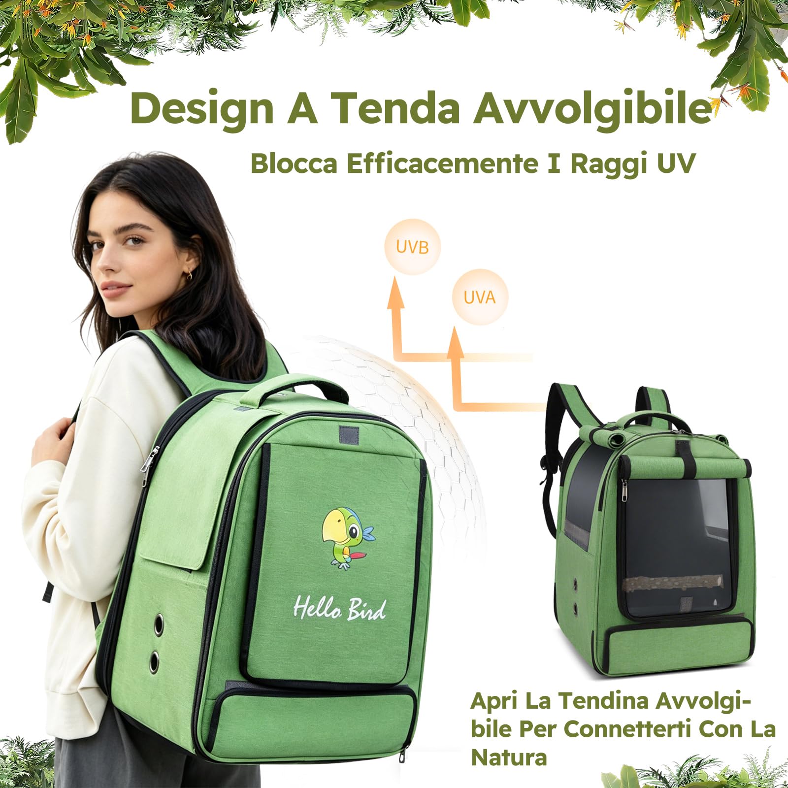 PETCUTE Zaino da Trasporto Uccelli,Borsa per Uccelli Pieghevole con Distributore di Cibo e Asta,Leggero,Borsa da Viaggio Portatile per Pappagalli,per Viaggi,Escursioni, Campeggio,Blu