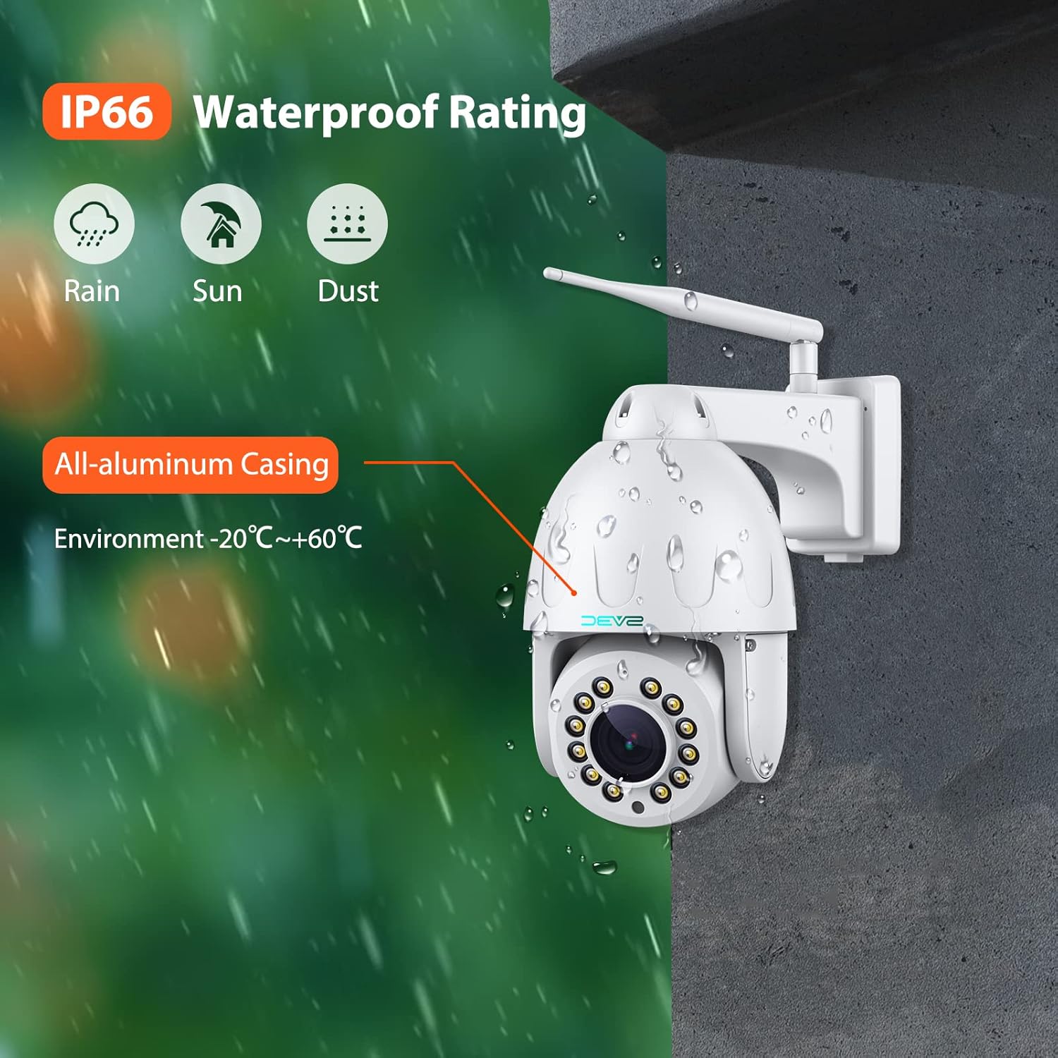 SV3C PTZ WiFi Outdoor Security Camera mounted on a wall