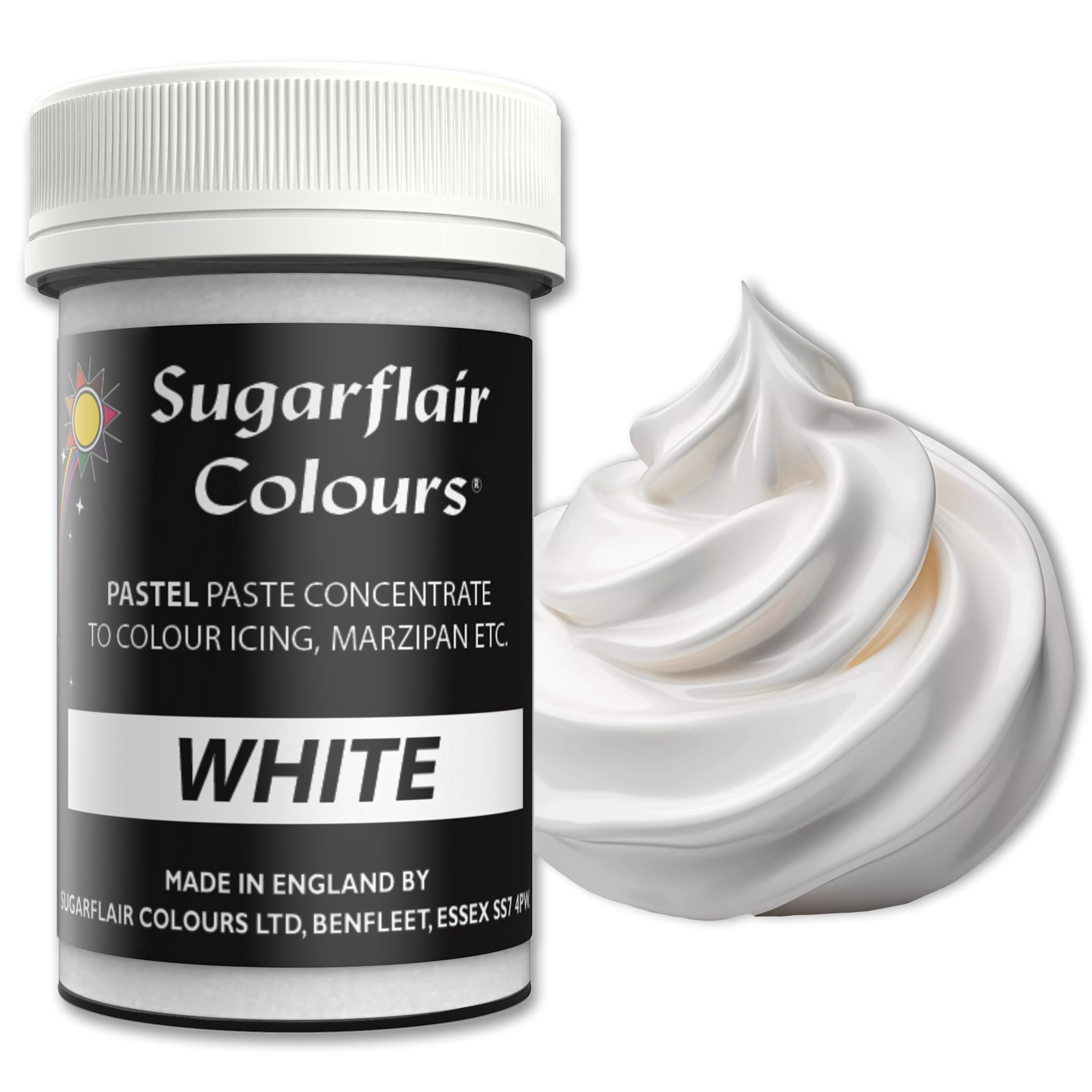 Sugarflair Pastel White Food Colouring Paste 25g - Concentrated Paste Food Dye for Cake Decorating, Fondant, Buttercream, Cake Batter and More - Vegan, Kosher, Bake-Stable