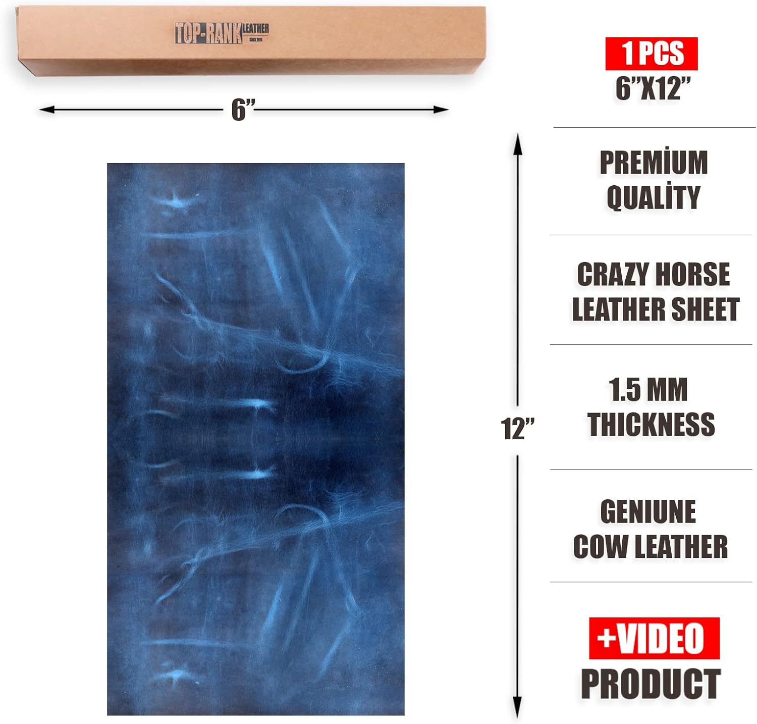Real Leather Tooling Sheets - for Crafting Tools, Leather Wallets, Leather Materials - Thick Crazy Horse Leather Sheets - Not Faux Leather Sheets (Blue, 6"x12")