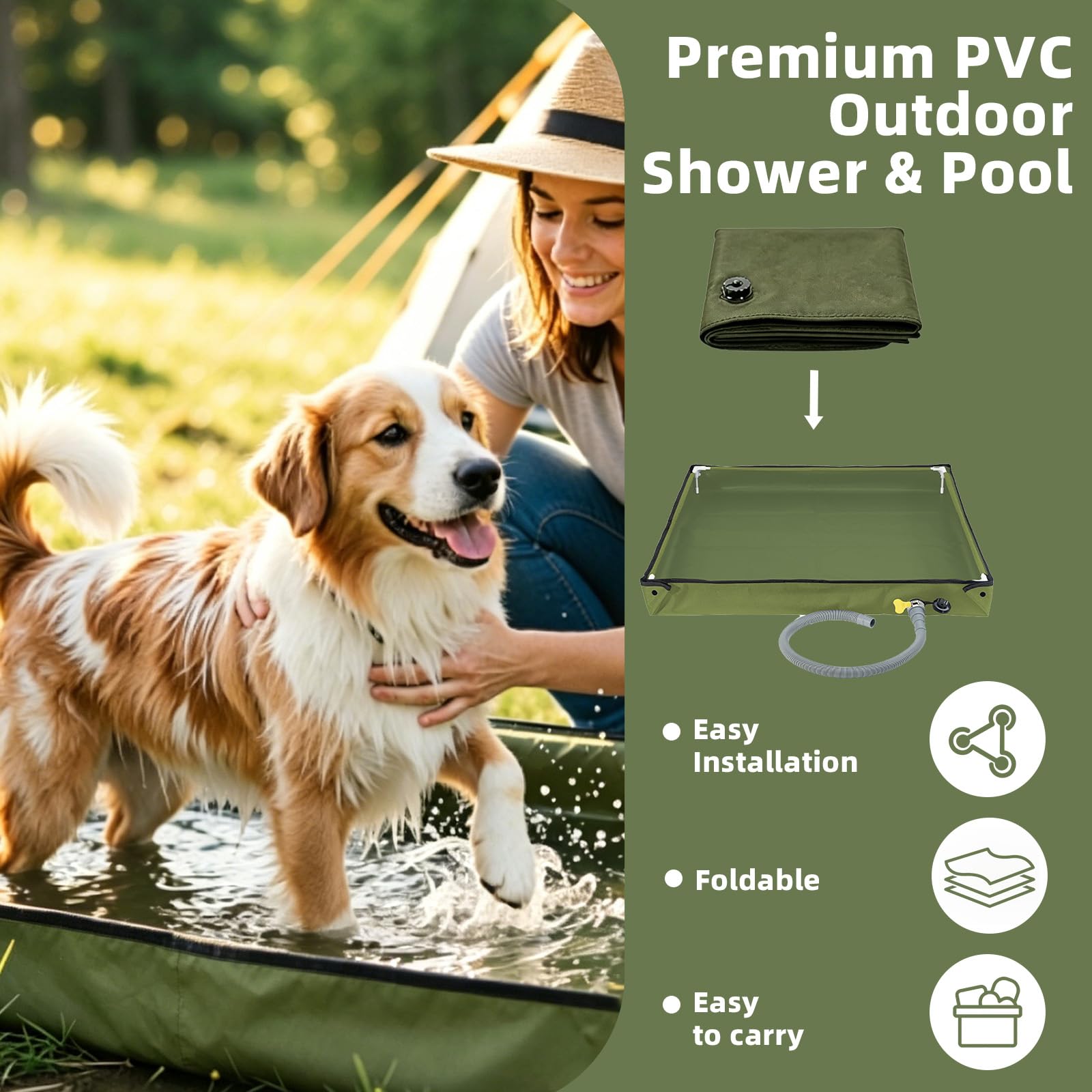 Douche de camping - Receveur de douche pliable - 80 x 80 cm - Avec tuyau de vidange - Antidérapant - Étanche - Base de douche portable - Base de tente d'extérieur - Lavabo pour camping-car, jardin