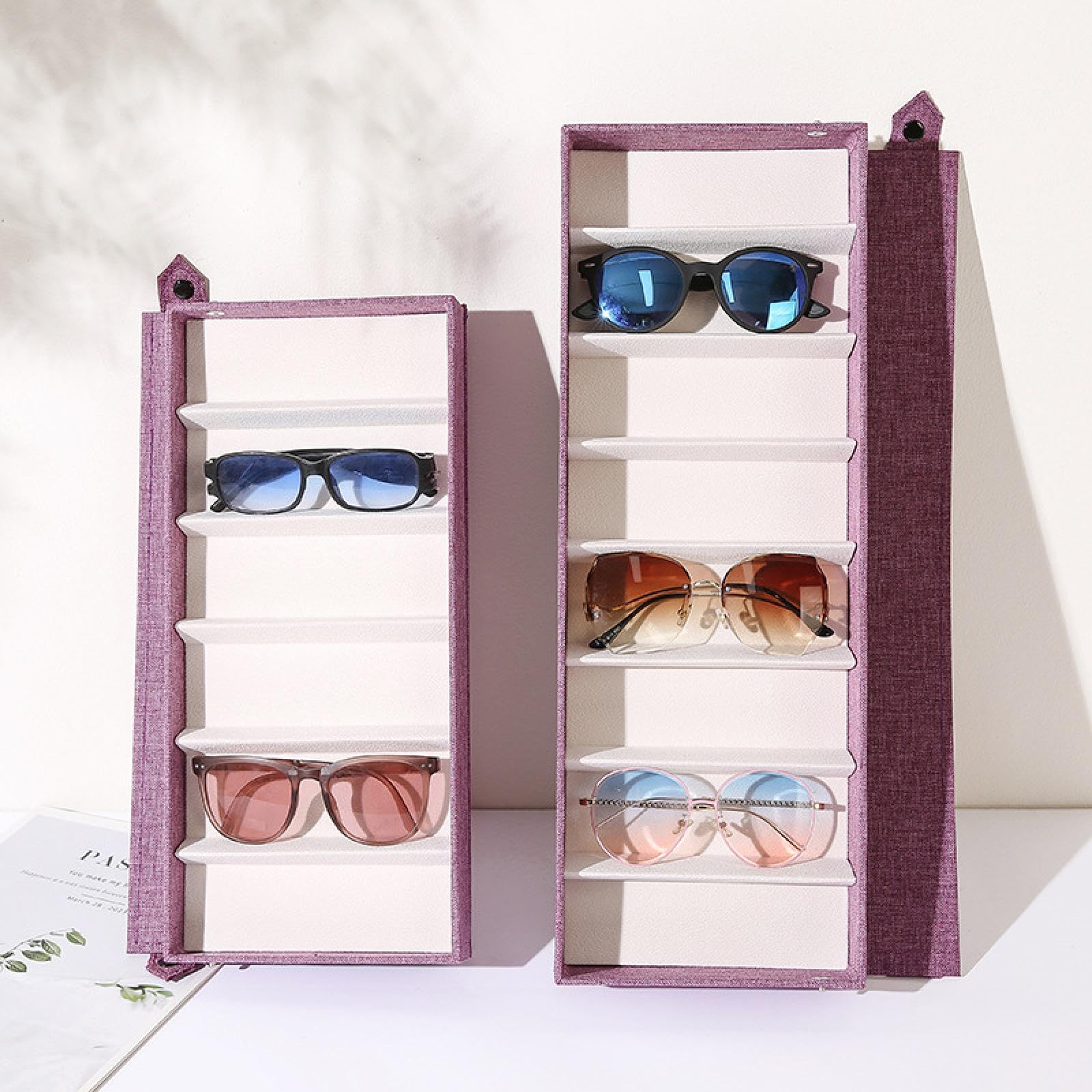 Estuche para Guardar Gafas de Sol, Bandeja Expositora para Gafas, Organizador de Gafas, Soporte de Tela, Material MDF, Ranuras Multiusos, Adecuado Par