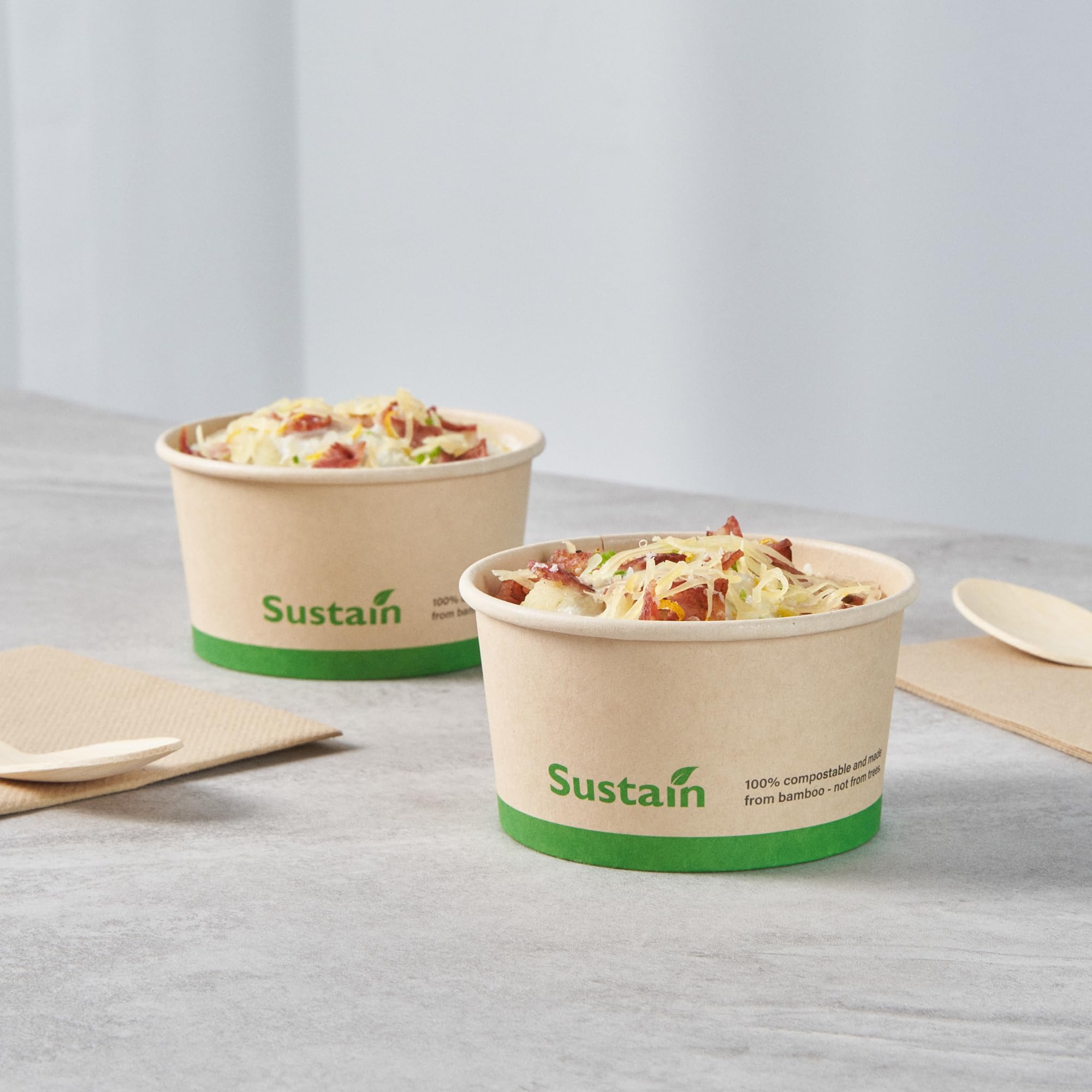 Restaurantware - Contenedores de sopa de papel de 8 onzas, 200 tazas desechables para helado, las tapas se venden por separado, con forro de ácido poliláctico, cuencos de sopa caliente de bambú para