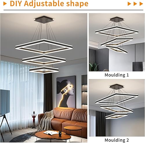 Miniatura 5 de Candelabro de techo, con control remoto, regulable, 3 modos de color y brillo (luz cálida, fría y neutra), lámpara de techo de acrílico antiparpadeo