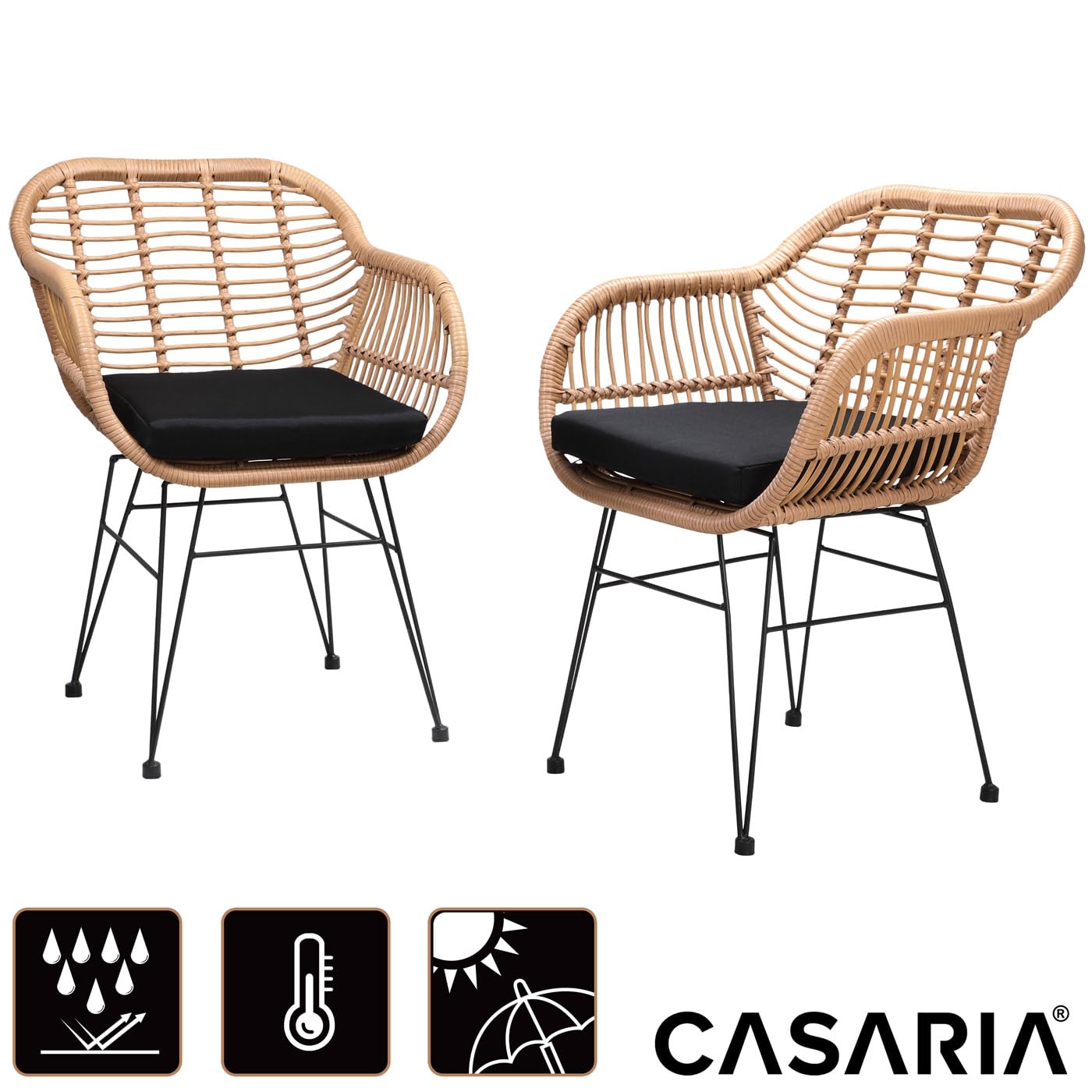 Casaria Set 2pz Poltrone Bali Effetto Vimini Sedie da Giardino con Cuscino e Braccioli Mobili da Esterno