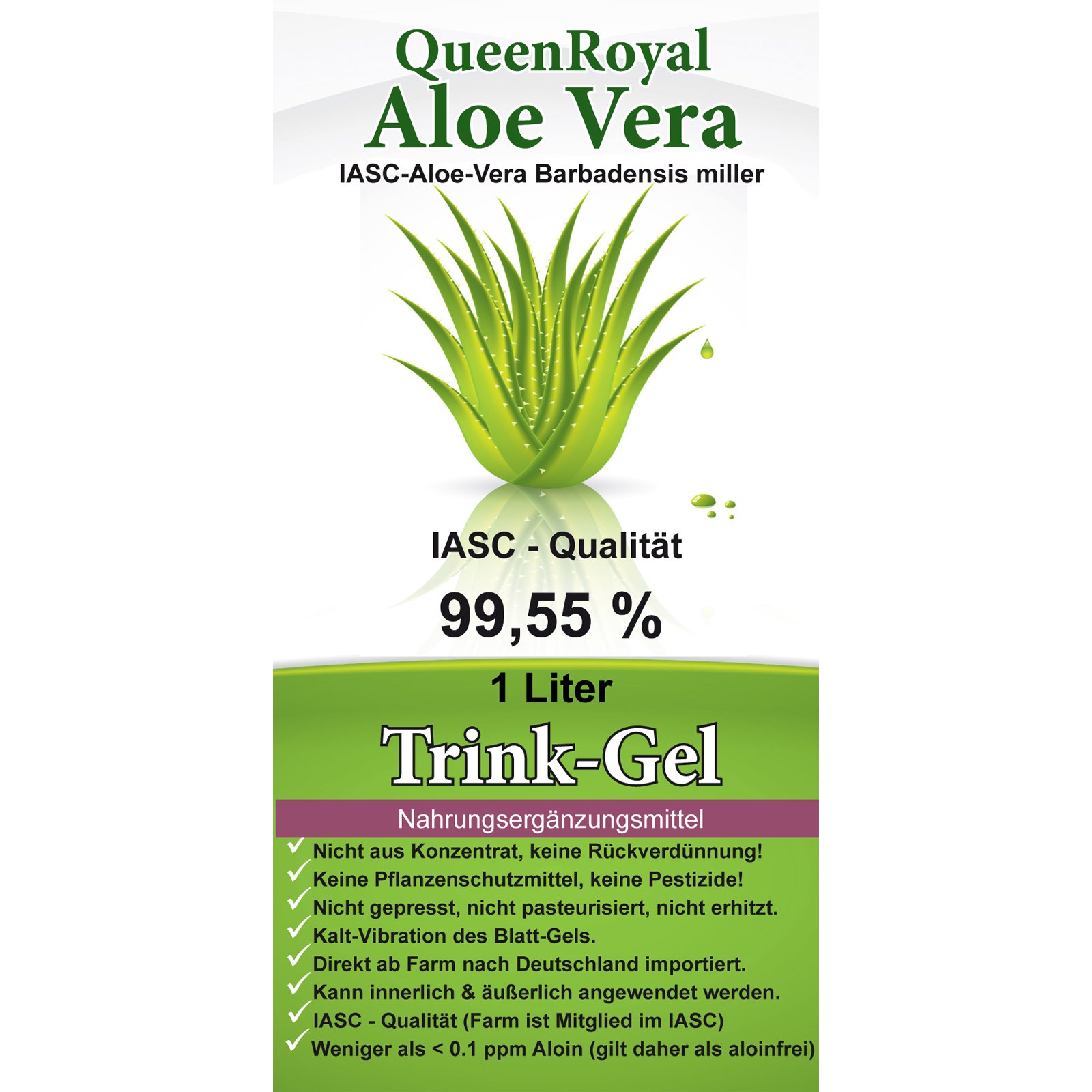 QueenRoyal Aloe Vera Trink Gel 99.55% pur 24 Liter Sparpack. 30259 G